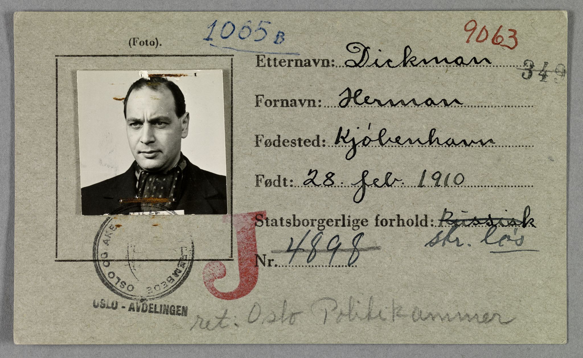 Sosialdepartementet, Våre Falne, RA/S-1708/E/Ee/L0021A: Fotografier av jøder på legitimasjonskort (1941-42), 1941-1942, p. 73