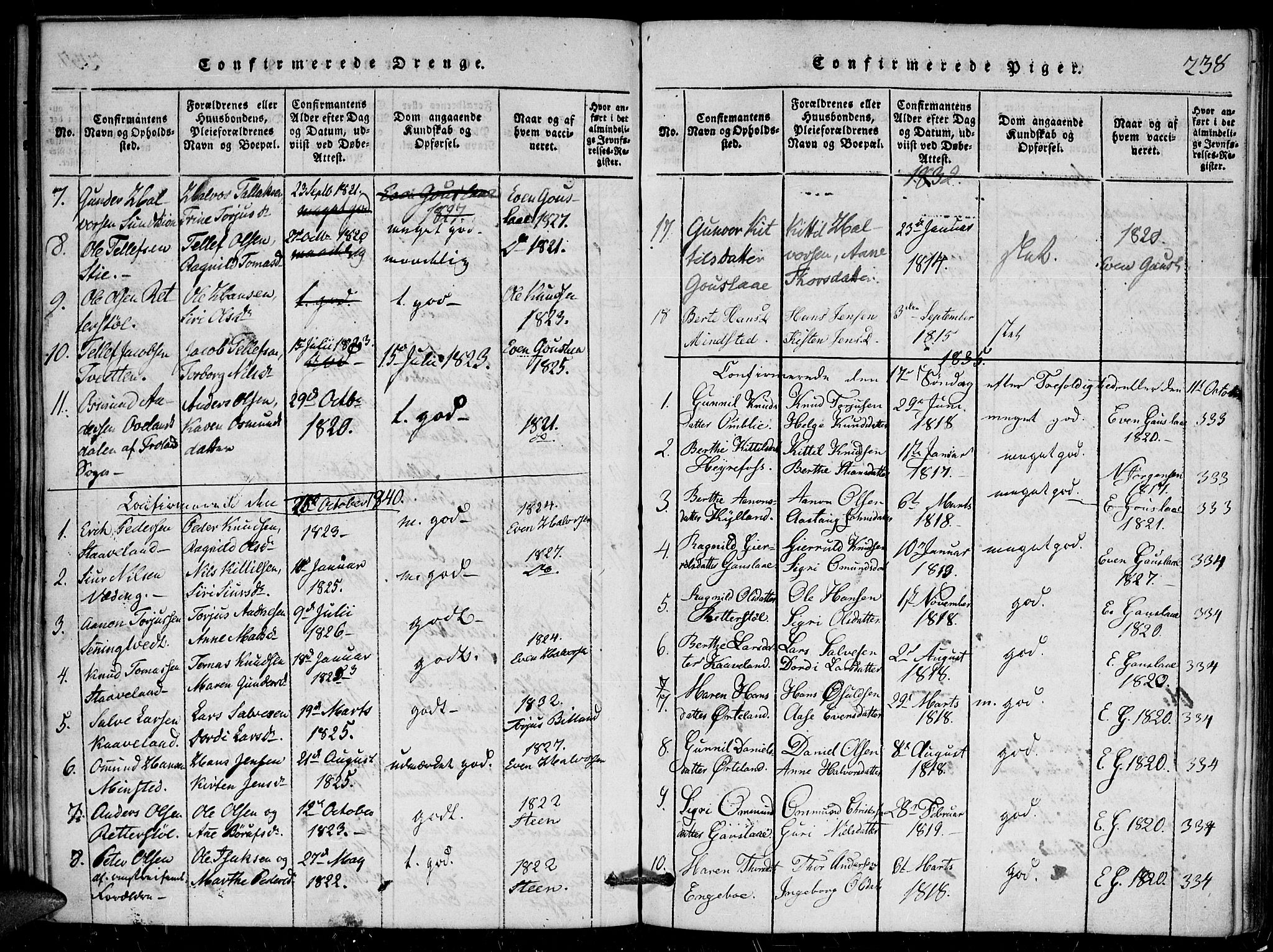 Herefoss sokneprestkontor, AV/SAK-1111-0019/F/Fa/Faa/L0001: Parish register (official) no. A 1, 1816-1860, p. 238