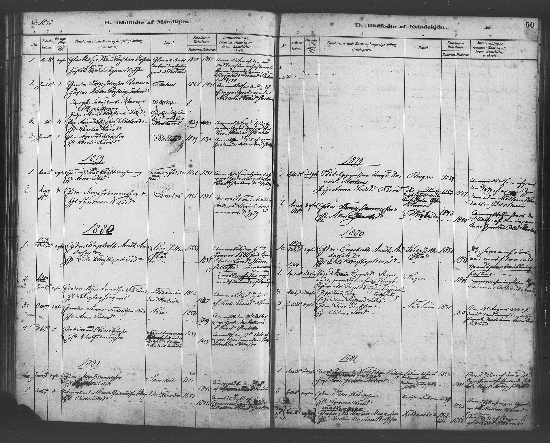 Fana Sokneprestembete, SAB/A-75101/H/Haa/Haab/L0001: Parish register (official) no. B 1, 1878-1889, p. 50