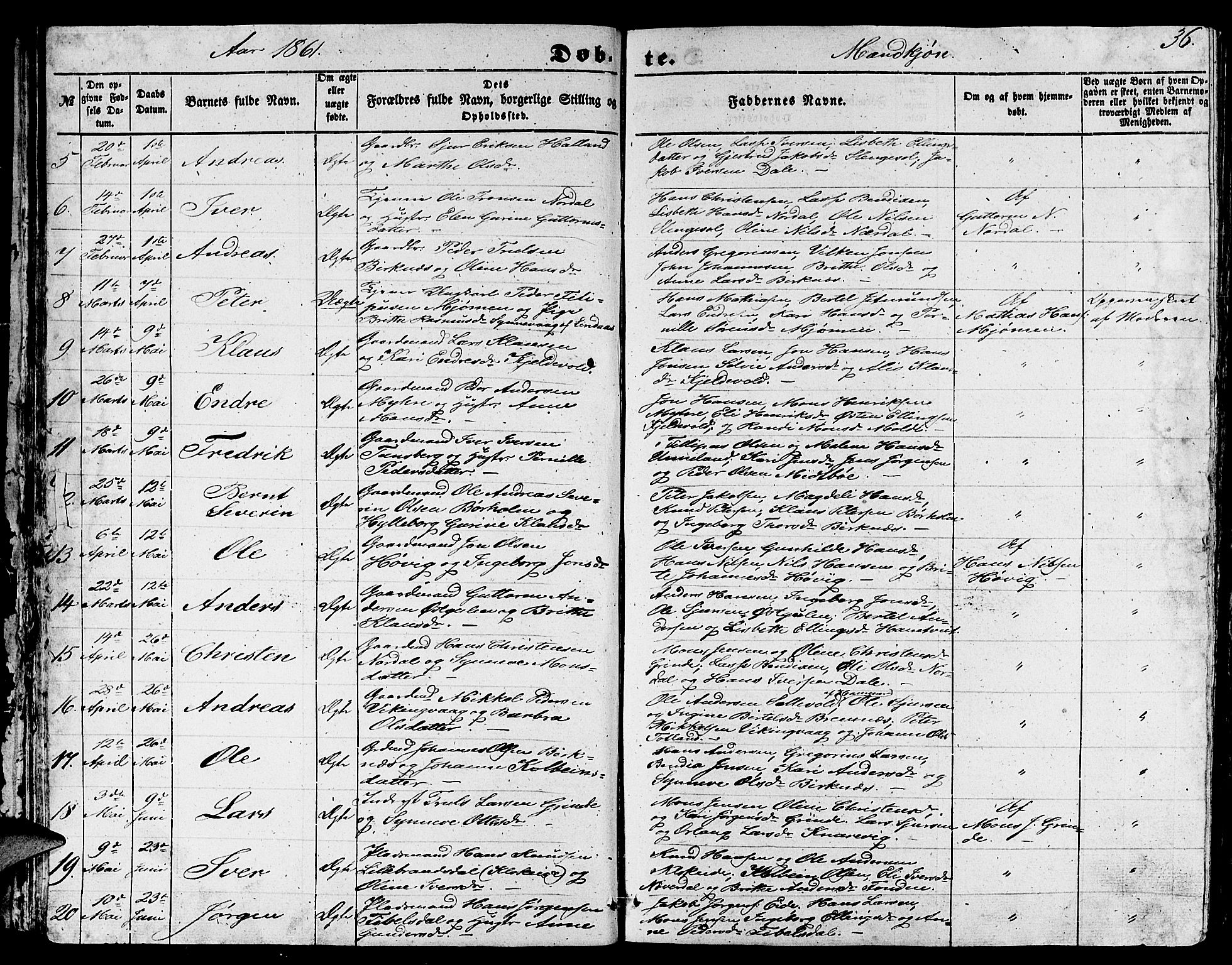 Gulen sokneprestembete, SAB/A-80201/H/Hab/Habb/L0001: Parish register (copy) no. B 1, 1854-1866, p. 36