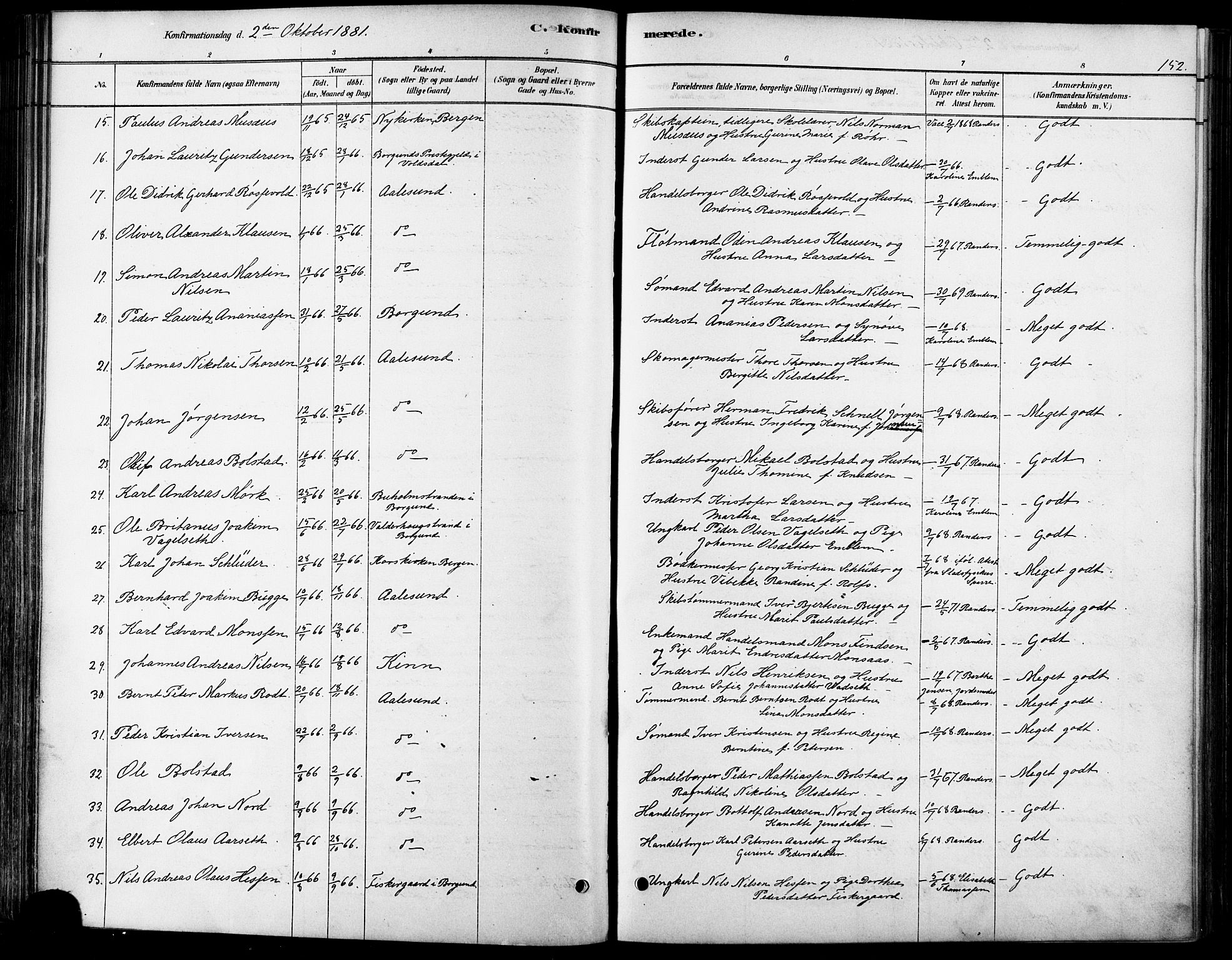 Ministerialprotokoller, klokkerbøker og fødselsregistre - Møre og Romsdal, AV/SAT-A-1454/529/L0454: Parish register (official) no. 529A04, 1878-1885, p. 152