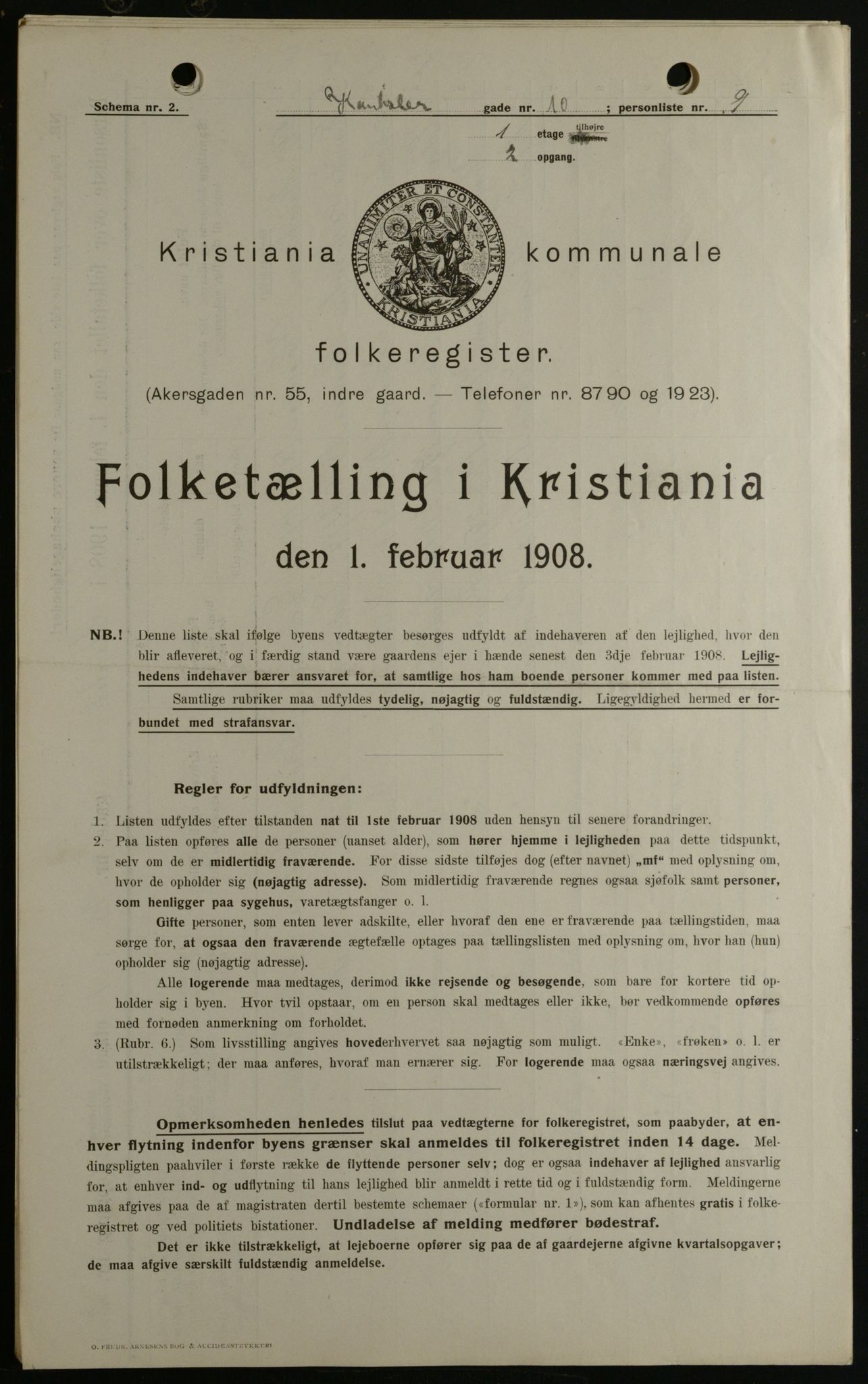 OBA, Municipal Census 1908 for Kristiania, 1908, p. 43016