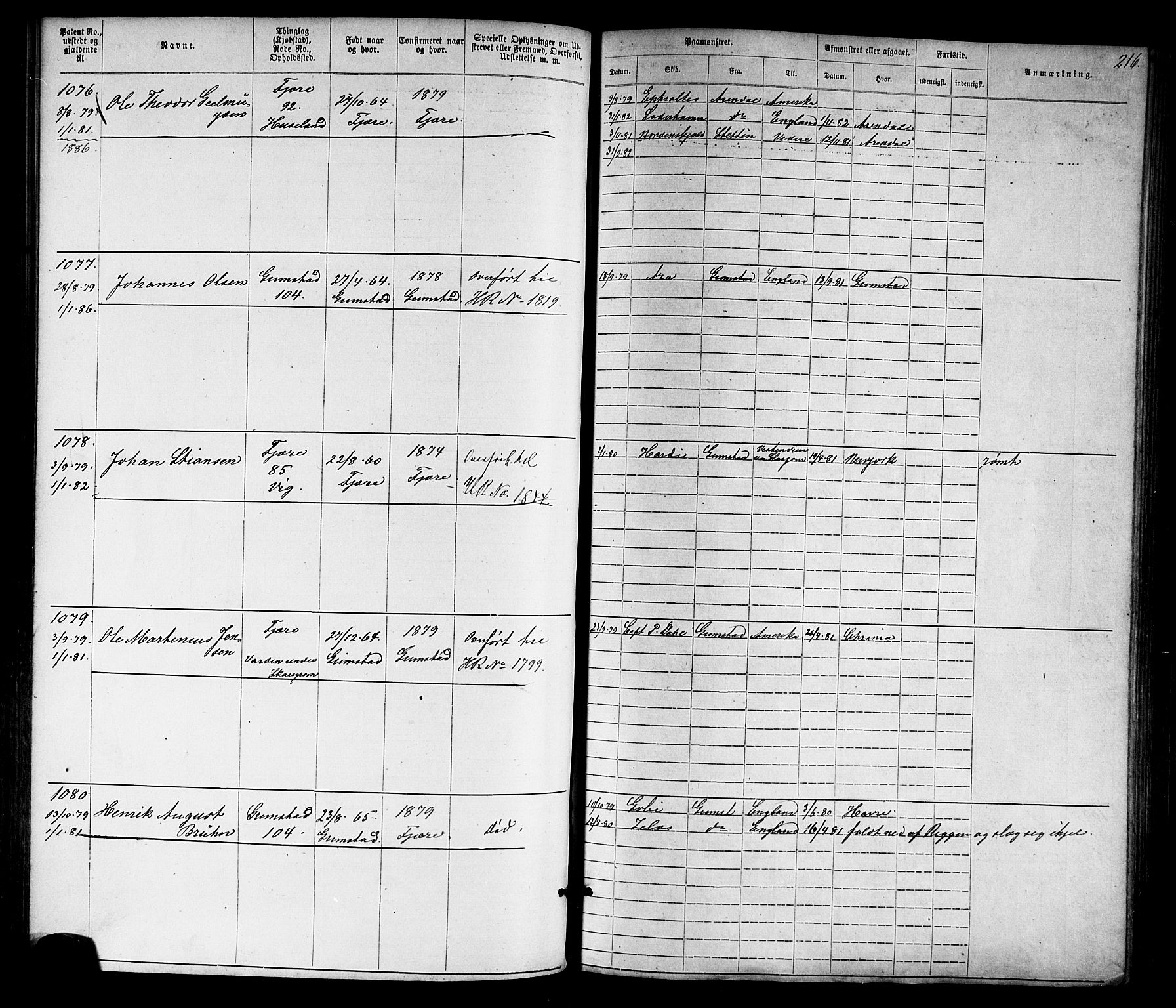 Grimstad mønstringskrets, AV/SAK-2031-0013/F/Fa/L0005: Annotasjonsrulle nr 1-1910 med register, V-18, 1870-1892, p. 248