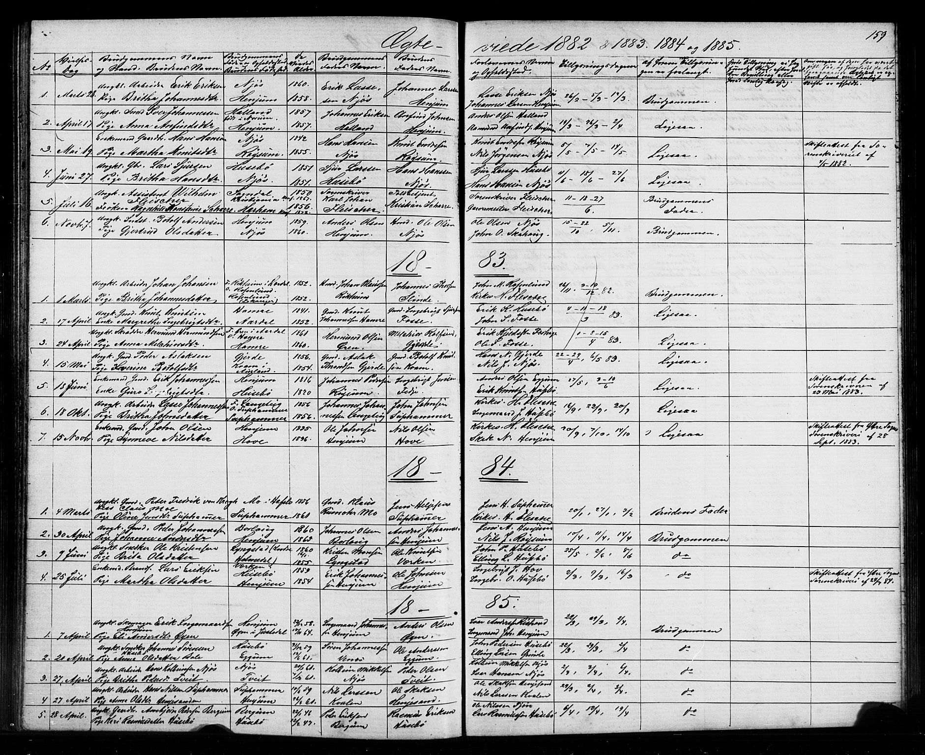 Leikanger sokneprestembete, AV/SAB-A-81001/H/Hab/Haba/L0001: Parish register (copy) no. A 1, 1873-1916, p. 159
