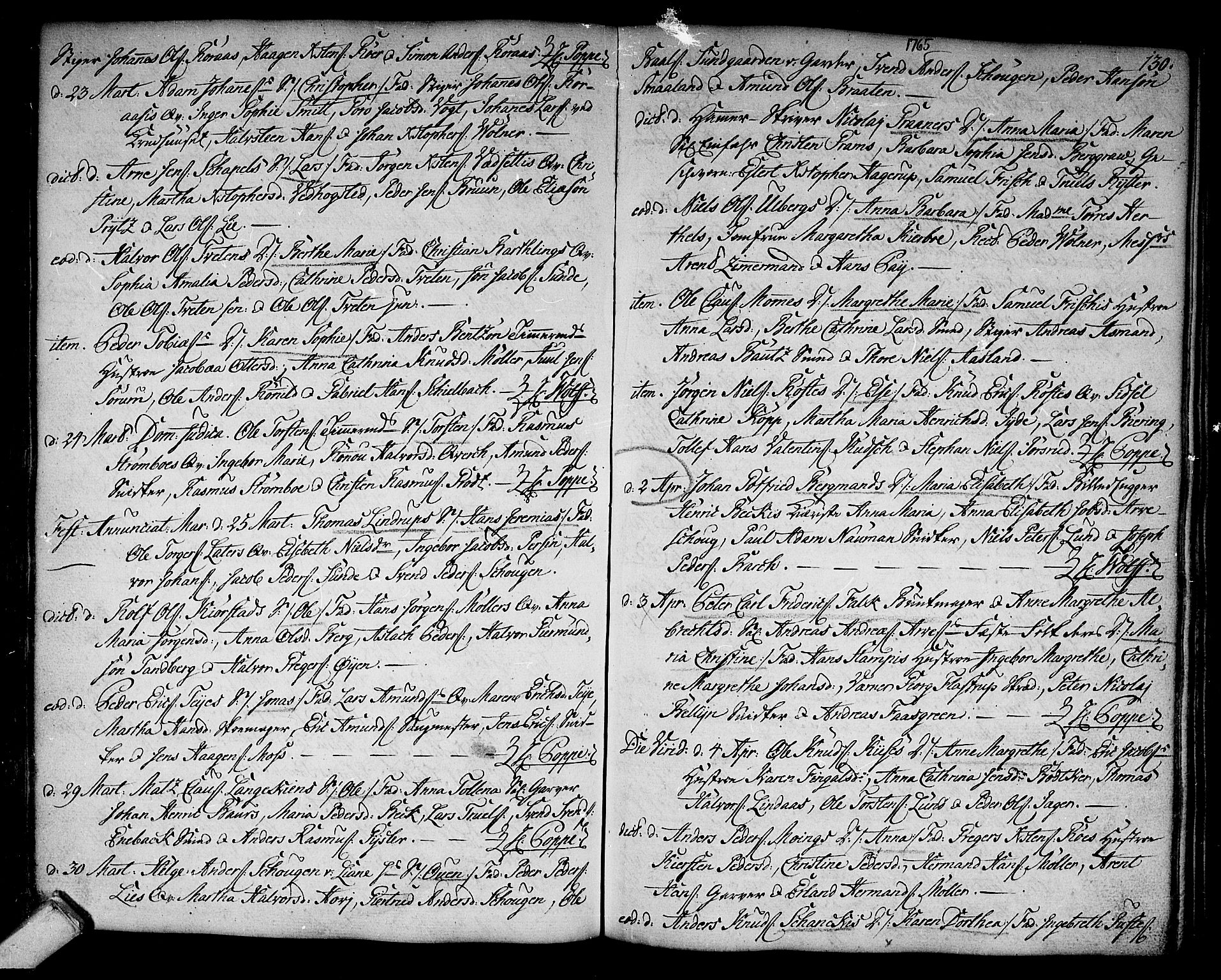 Kongsberg kirkebøker, AV/SAKO-A-22/F/Fa/L0004: Parish register (official) no. I 4, 1756-1768, p. 130