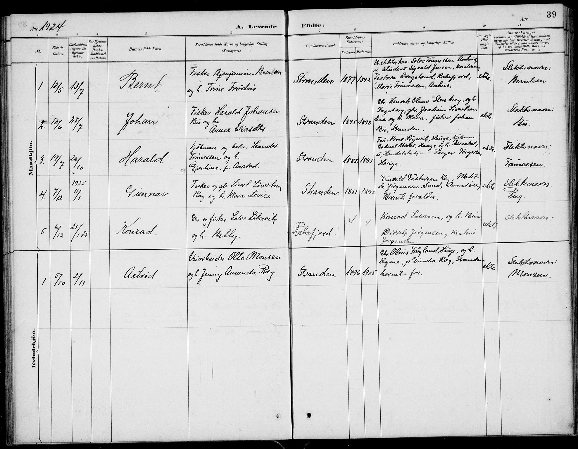 Sokndal sokneprestkontor, AV/SAST-A-101808: Parish register (copy) no. B 5, 1887-1934, p. 39