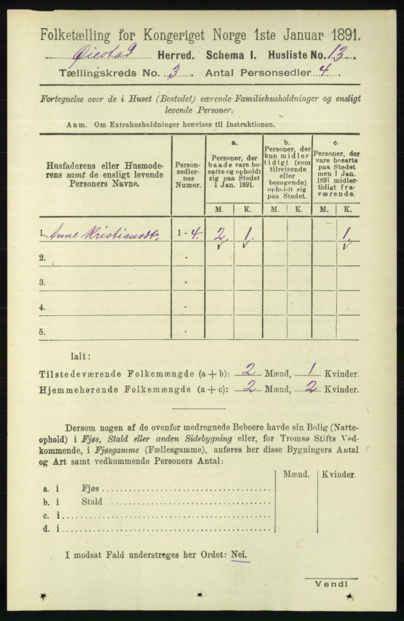 RA, 1891 census for 0920 Øyestad, 1891, p. 848