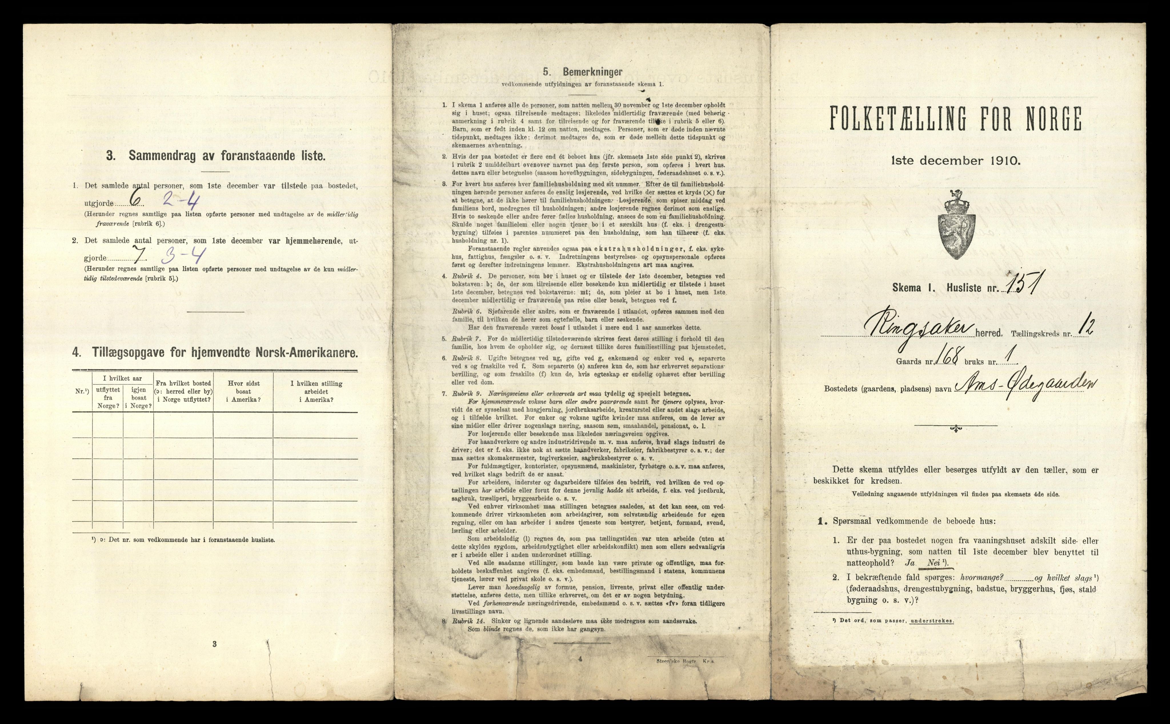 RA, 1910 census for Ringsaker, 1910, p. 2529