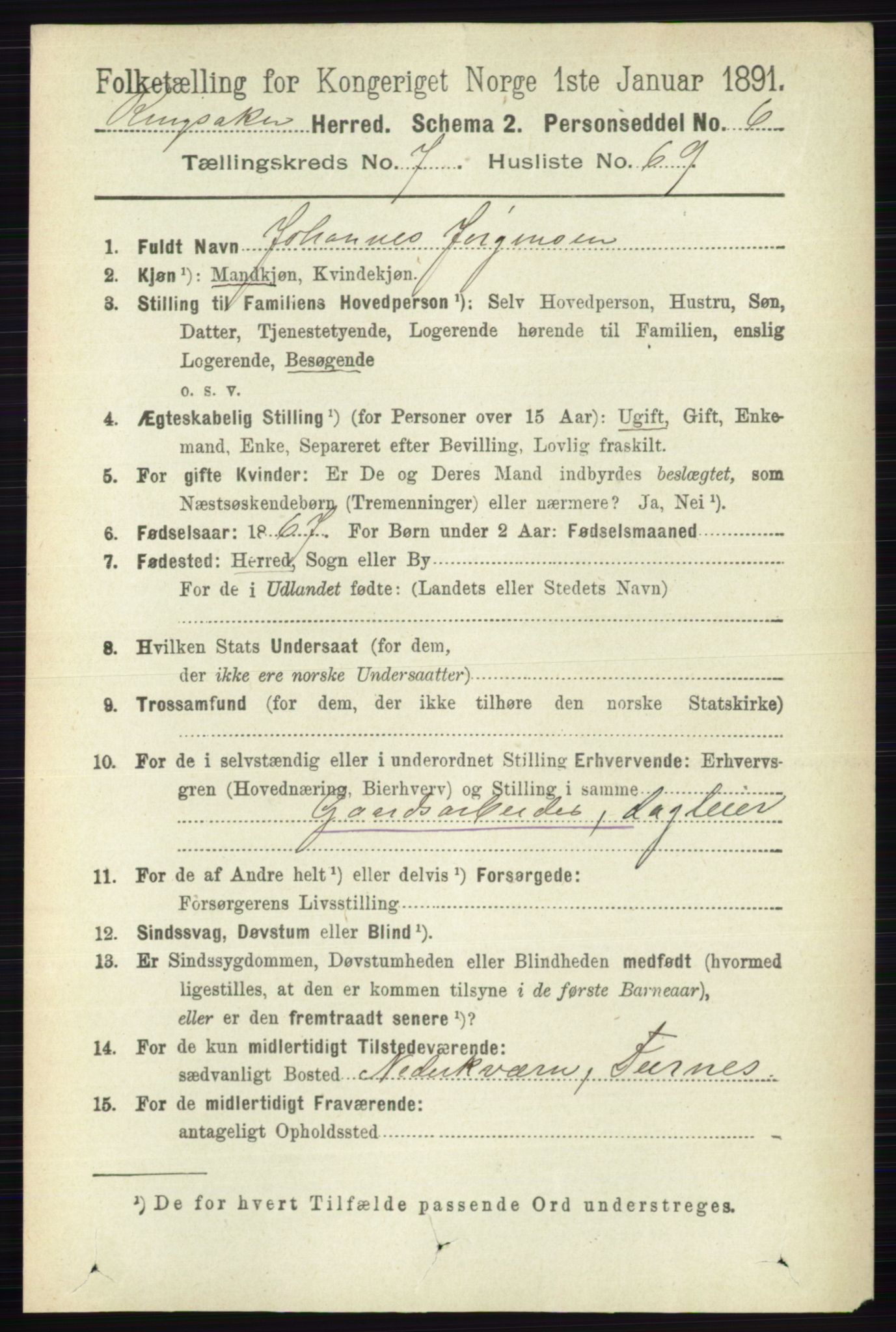 RA, 1891 census for 0412 Ringsaker, 1891, p. 4355
