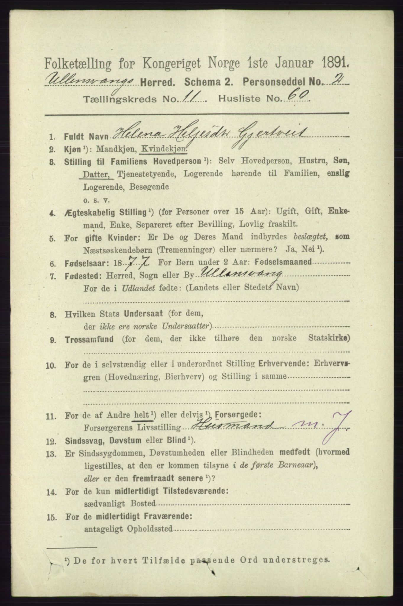 RA, 1891 census for 1230 Ullensvang, 1891, p. 4592