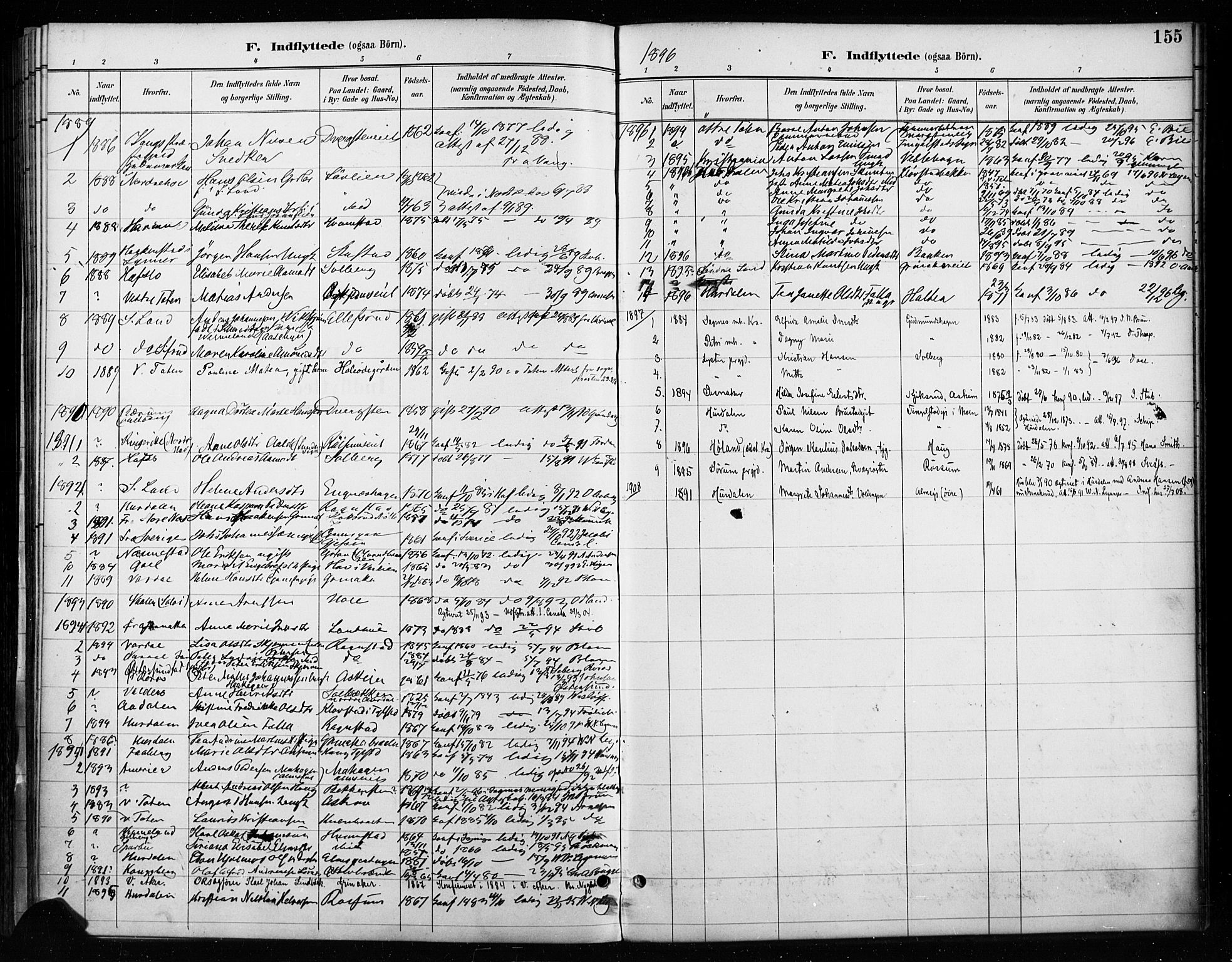 Gran prestekontor, AV/SAH-PREST-112/H/Ha/Haa/L0018: Parish register (official) no. 18, 1889-1899, p. 155