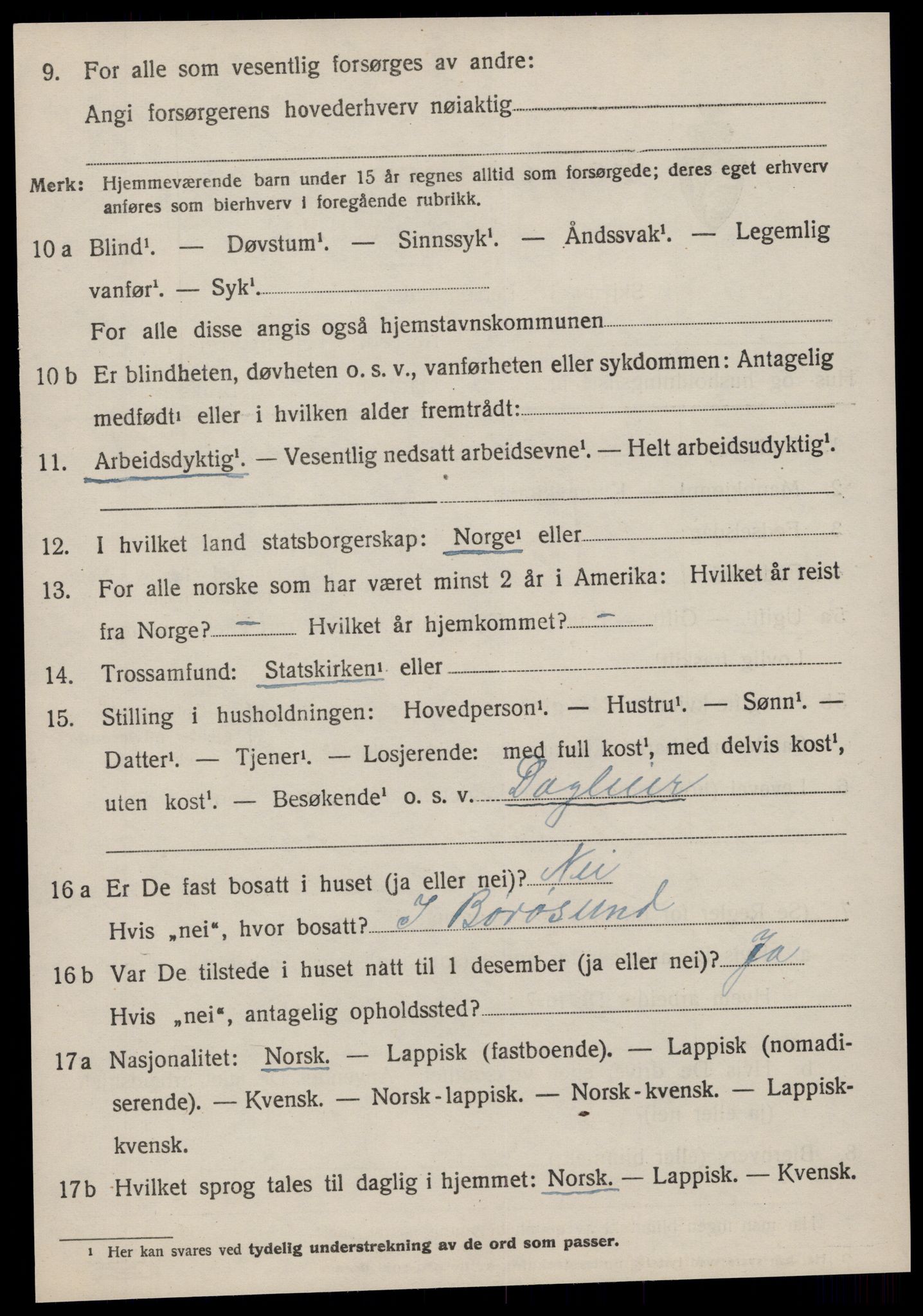SAT, 1920 census for Sandstad, 1920, p. 654