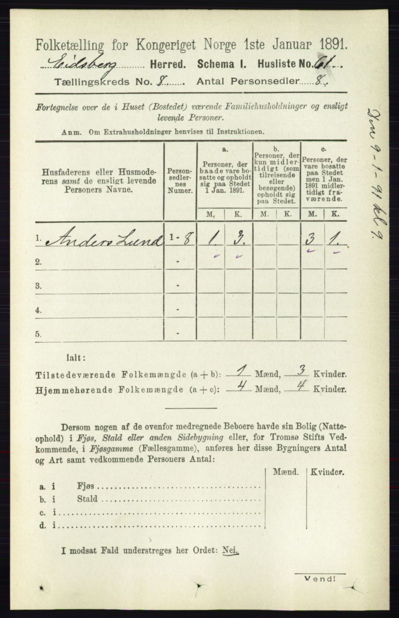 RA, 1891 census for 0125 Eidsberg, 1891, p. 4614