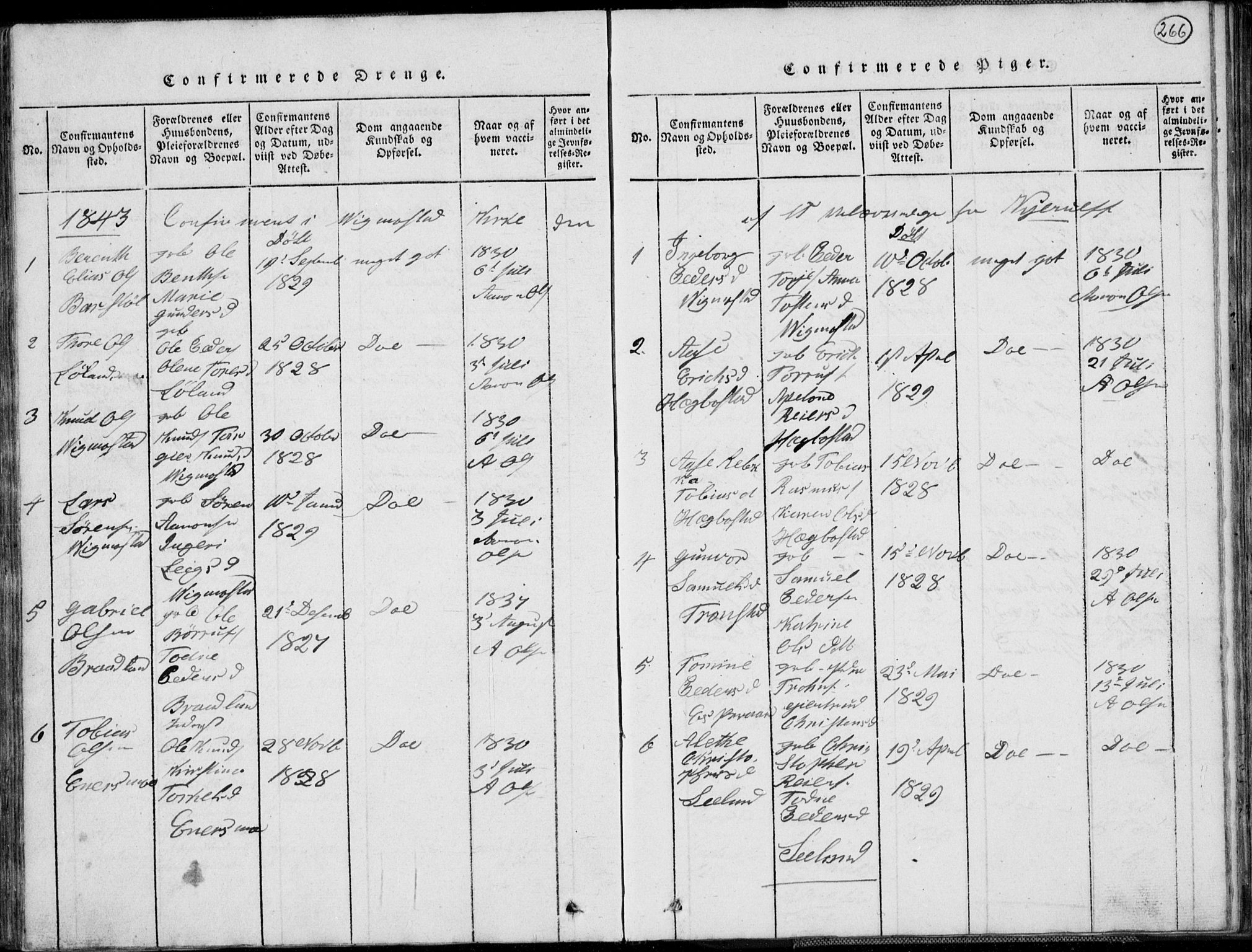 Nord-Audnedal sokneprestkontor, AV/SAK-1111-0032/F/Fb/Fbb/L0001: Parish register (copy) no. B 1, 1816-1858, p. 266