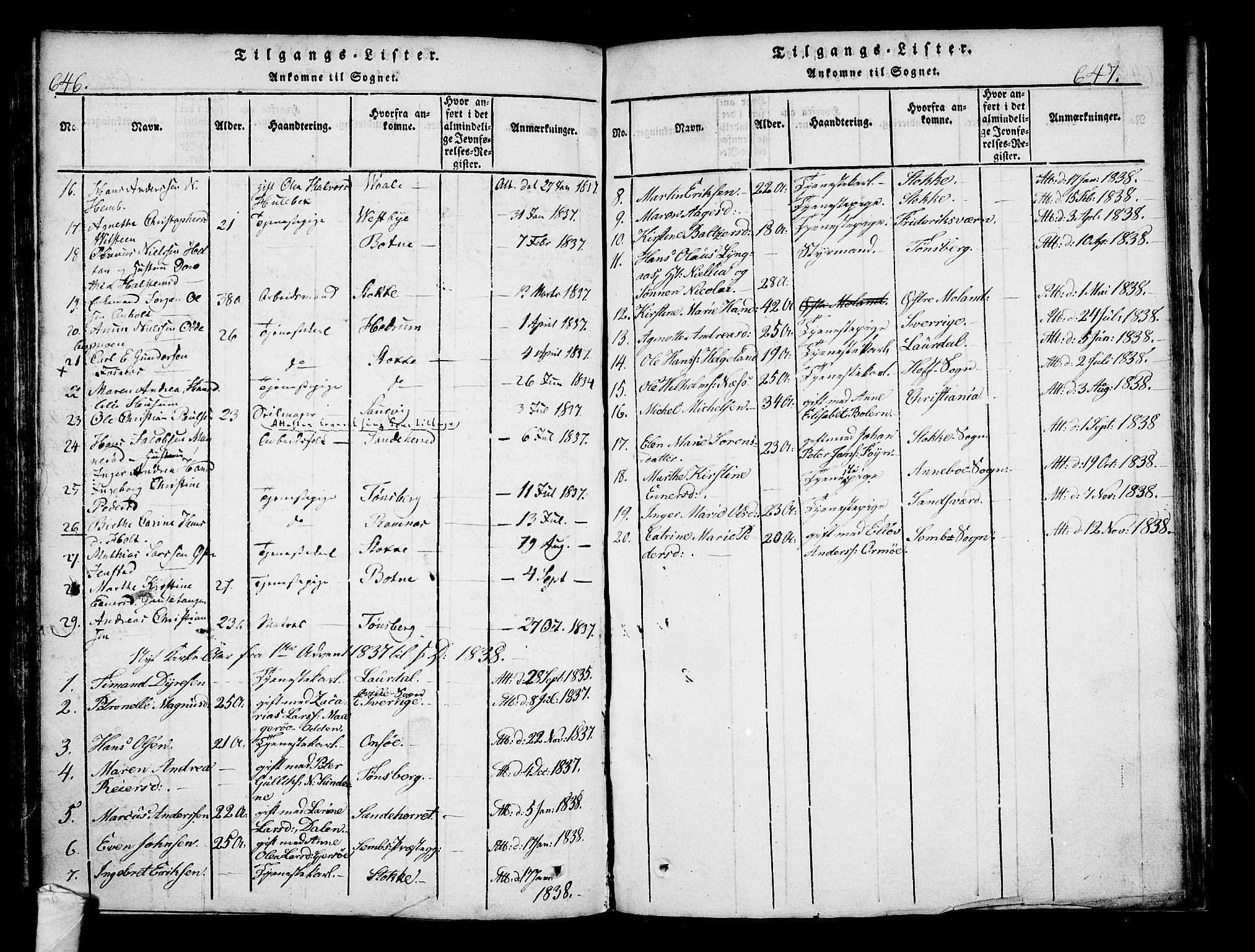 Nøtterøy kirkebøker, AV/SAKO-A-354/F/Fa/L0004: Parish register (official) no. I 4, 1814-1838, p. 646-647