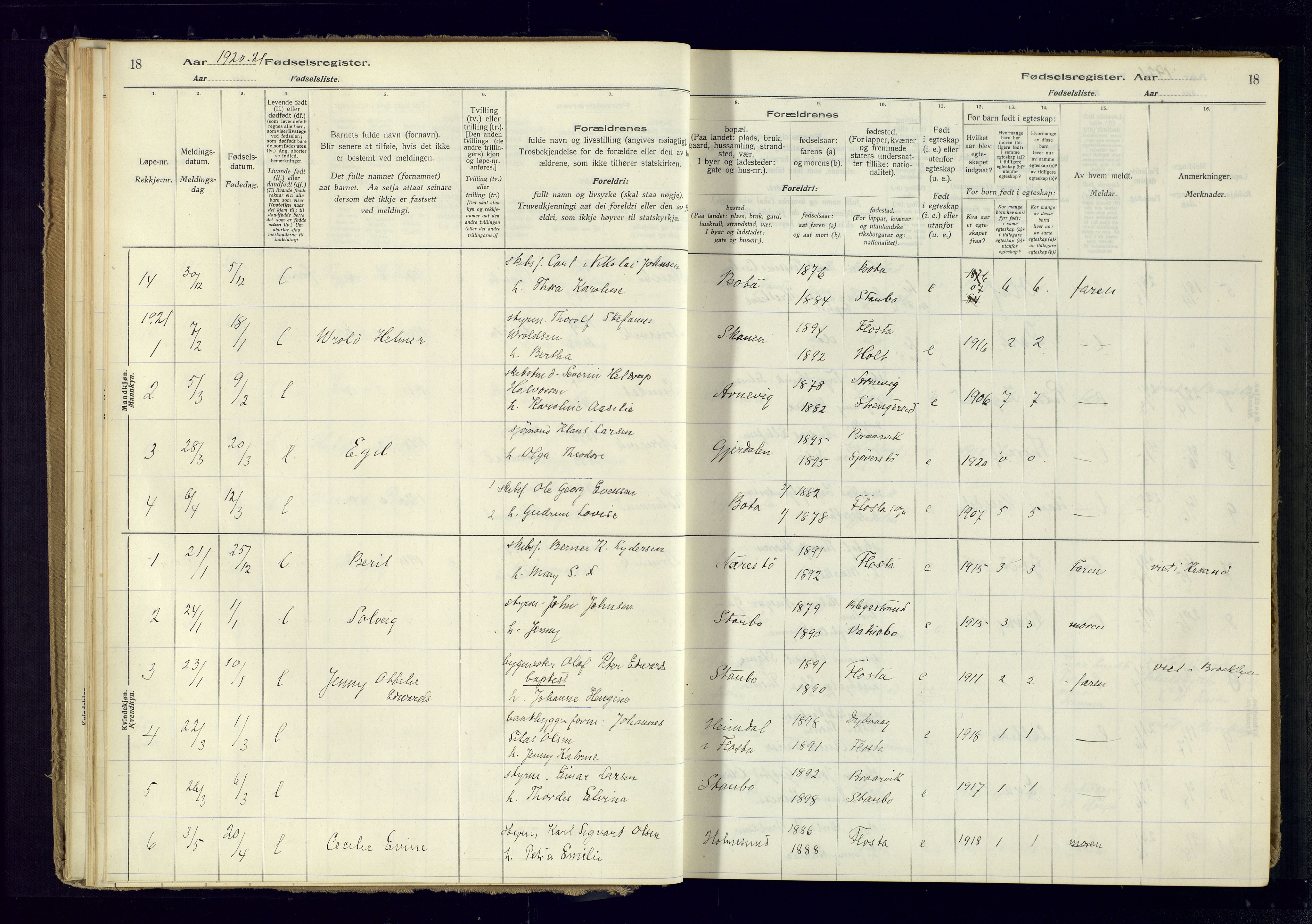 Austre Moland sokneprestkontor, SAK/1111-0001/J/Ja/L0005: Birth register no. A-VI-29, 1916-1982, p. 18