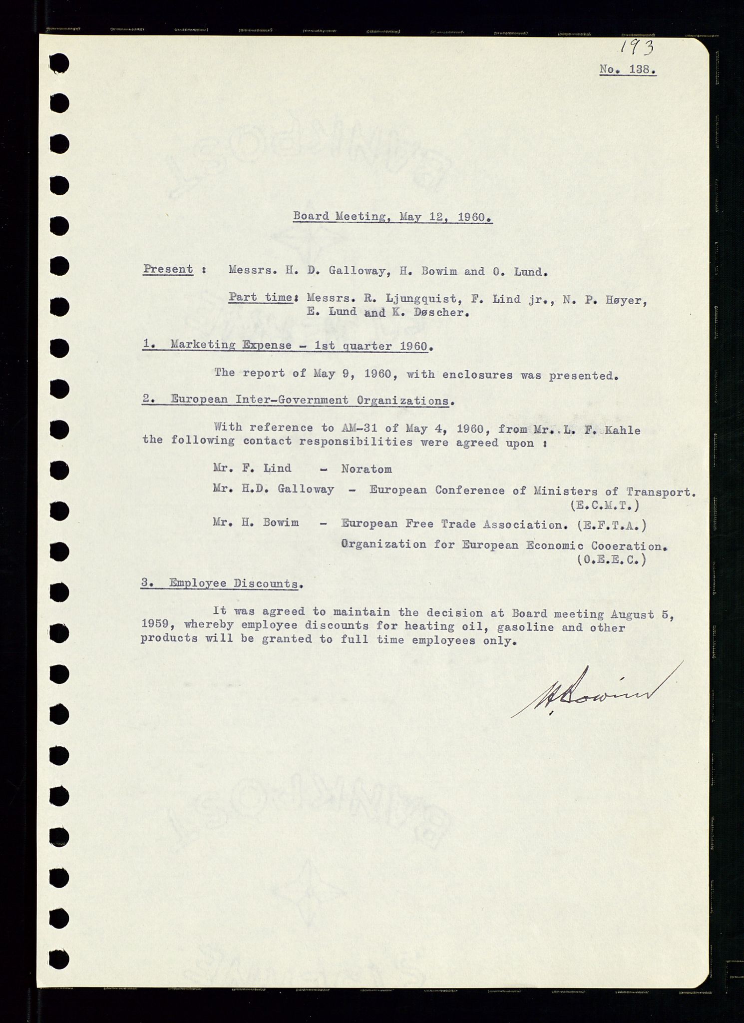 Pa 0982 - Esso Norge A/S, AV/SAST-A-100448/A/Aa/L0001/0002: Den administrerende direksjon Board minutes (styrereferater) / Den administrerende direksjon Board minutes (styrereferater), 1960-1961, p. 29