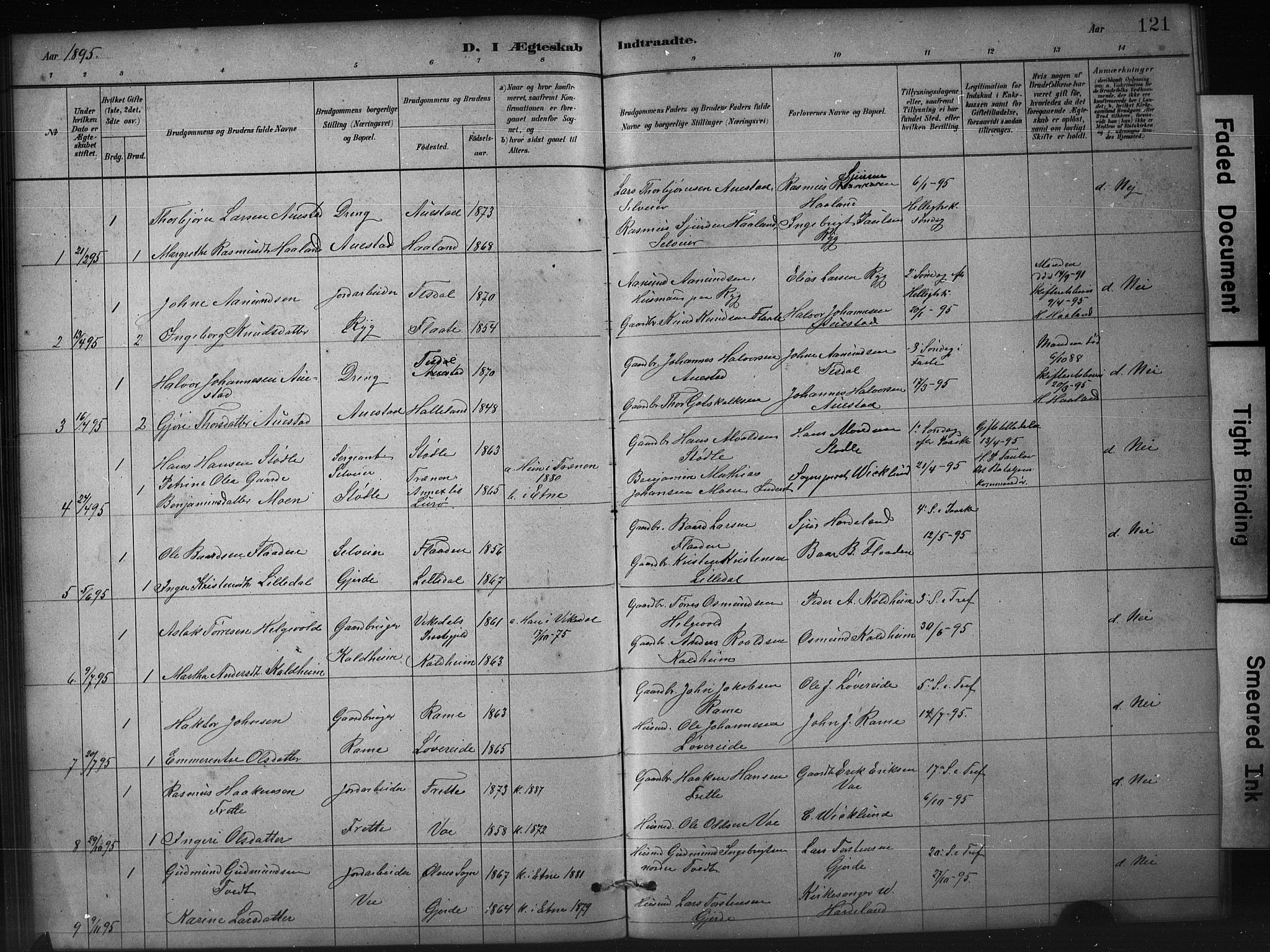 Etne sokneprestembete, SAB/A-75001/H/Hab: Parish register (copy) no. A 5, 1879-1896, p. 121