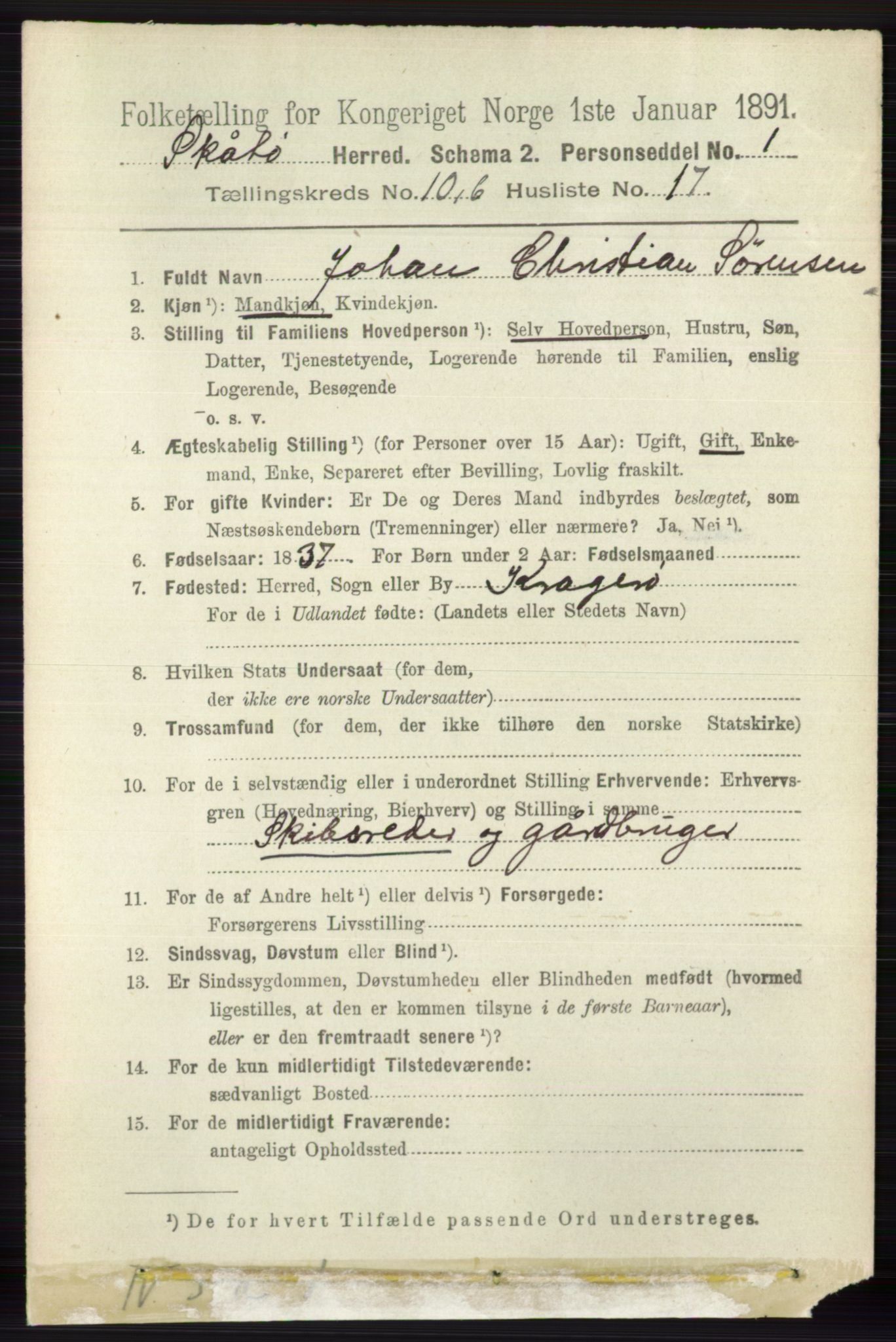 RA, 1891 census for 0815 Skåtøy, 1891, p. 4137