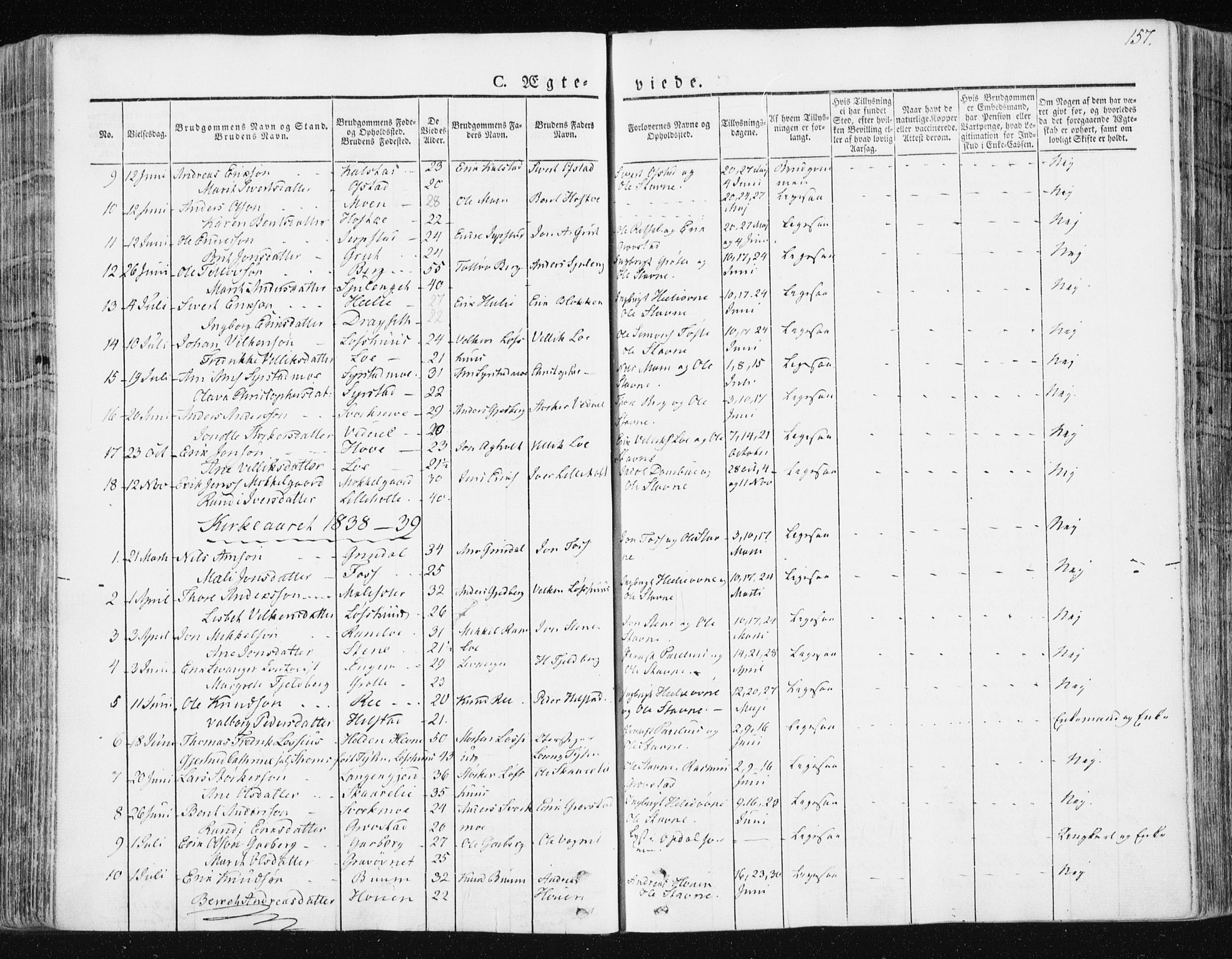 Ministerialprotokoller, klokkerbøker og fødselsregistre - Sør-Trøndelag, SAT/A-1456/672/L0855: Parish register (official) no. 672A07, 1829-1860, p. 157