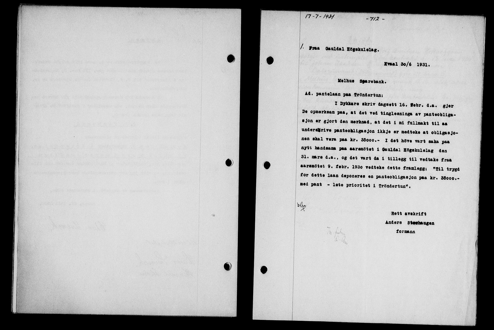 Gauldal sorenskriveri, AV/SAT-A-0014/1/2/2C/L0041: Mortgage book no. 42-43, 1930-1931, Deed date: 17.07.1931