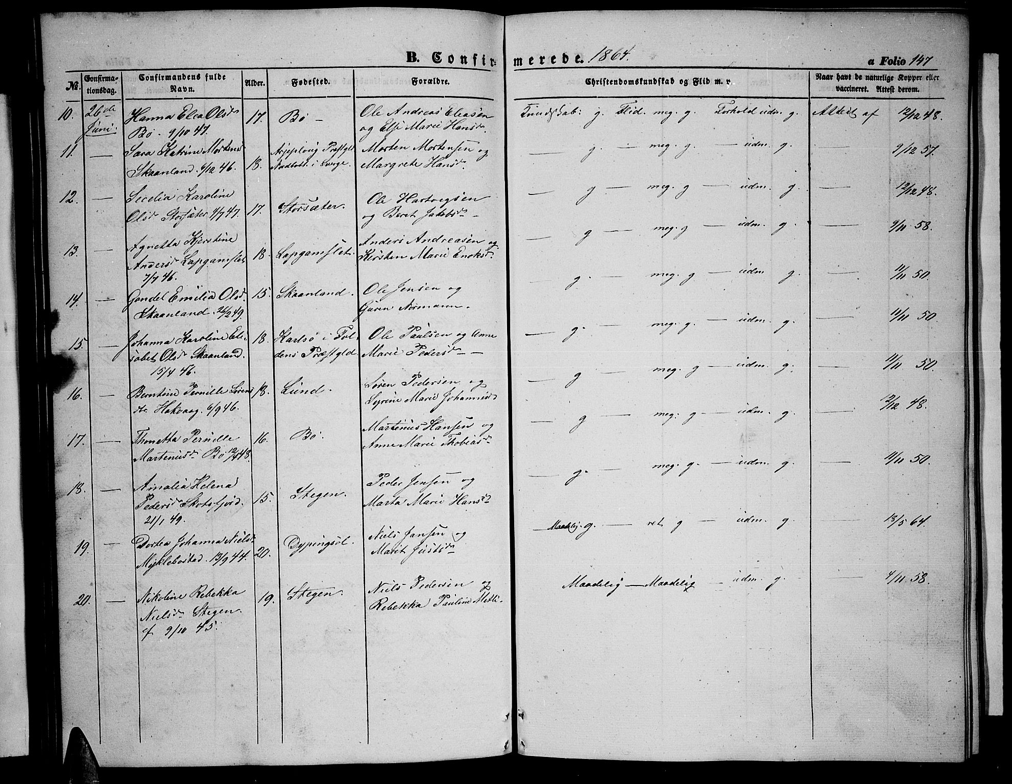 Ministerialprotokoller, klokkerbøker og fødselsregistre - Nordland, SAT/A-1459/855/L0814: Parish register (copy) no. 855C03, 1851-1864, p. 147