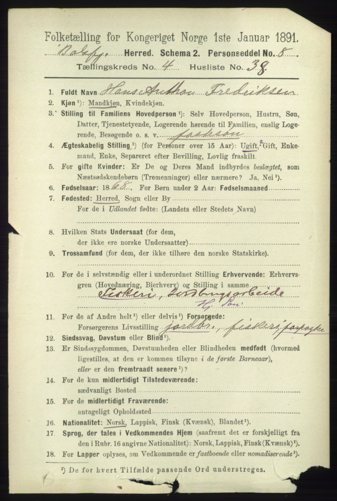 RA, 1891 census for 1933 Balsfjord, 1891, p. 1404