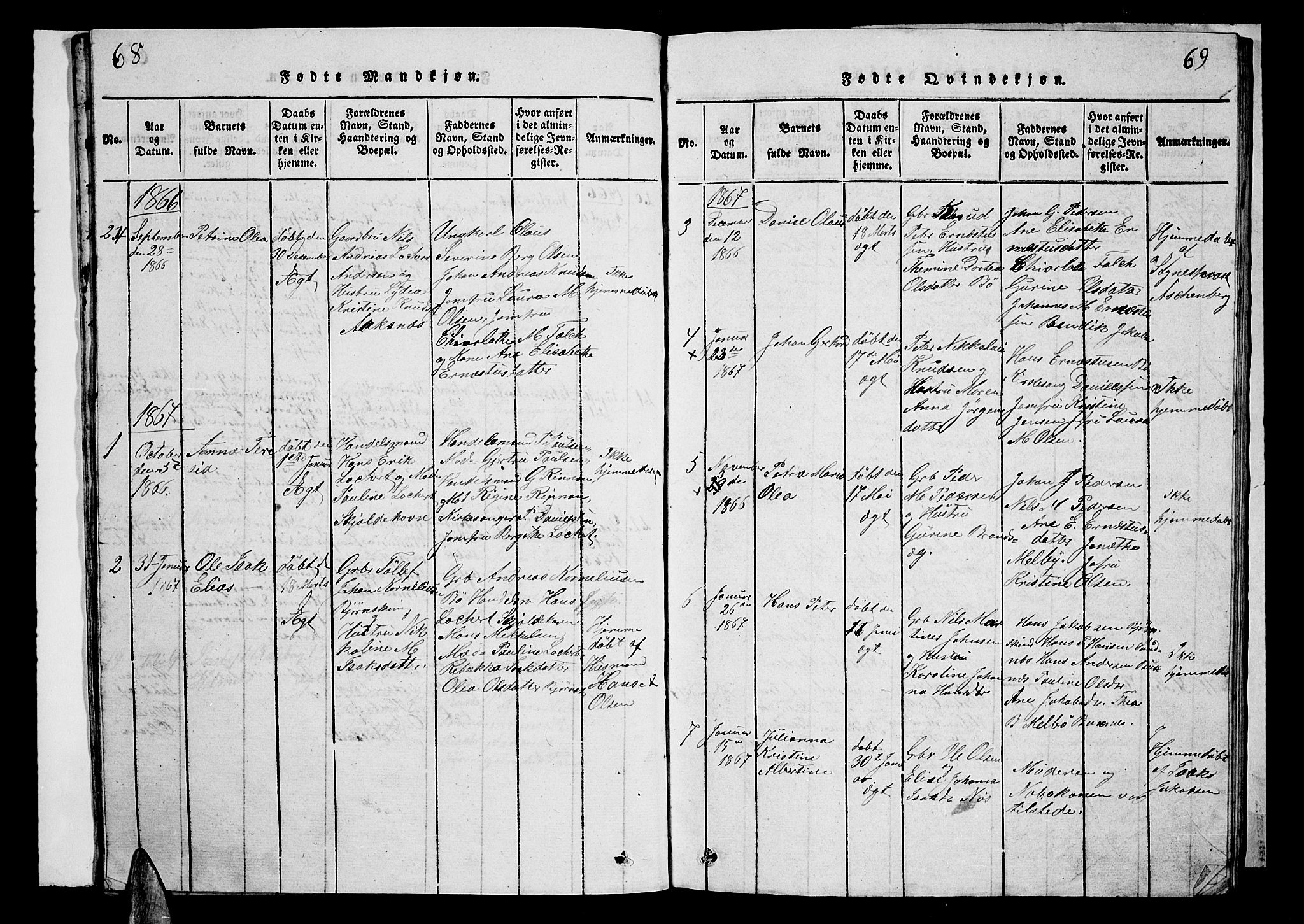 Ministerialprotokoller, klokkerbøker og fødselsregistre - Nordland, AV/SAT-A-1459/899/L1446: Parish register (copy) no. 899C01, 1820-1868, p. 68-69