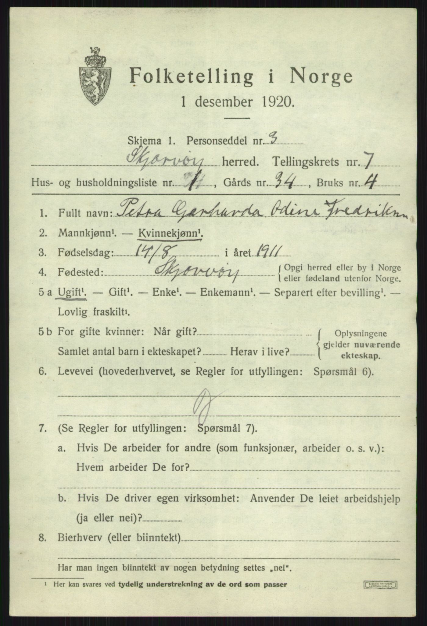 SATØ, 1920 census for Skjervøy, 1920, p. 4287