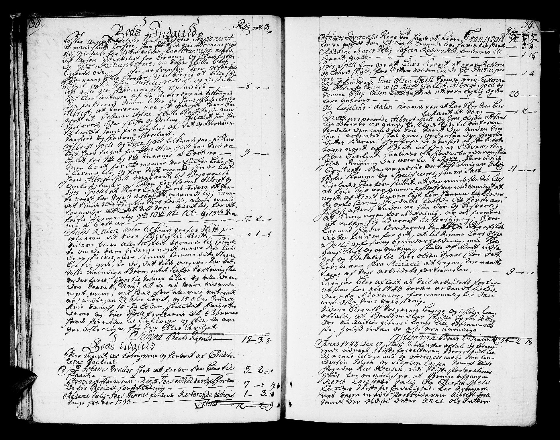 Røros Bergrett, AV/SAT-A-0024/3/3A/L0005: Skifteprotokoll, 1742-1756, p. 38-39