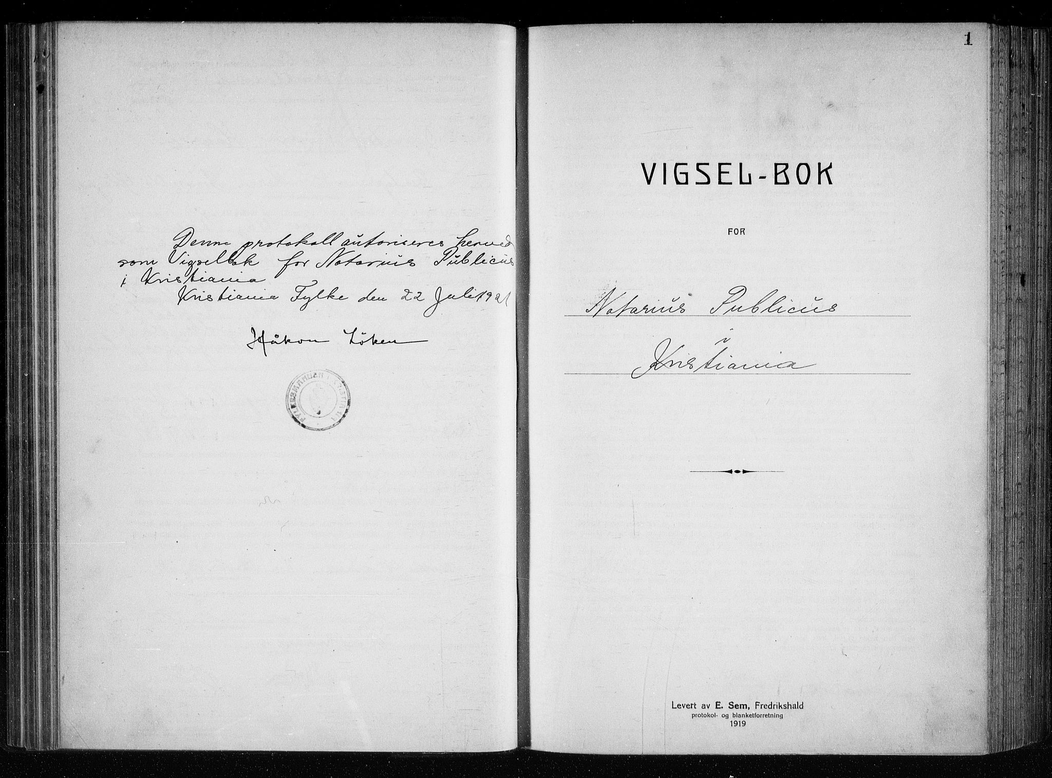 Oslo byfogd avd. I, SAO/A-10220/L/Lb/Lbb/L0015: Notarialprotokoll, rekke II: Vigsler, 1921-1922, p. 1a