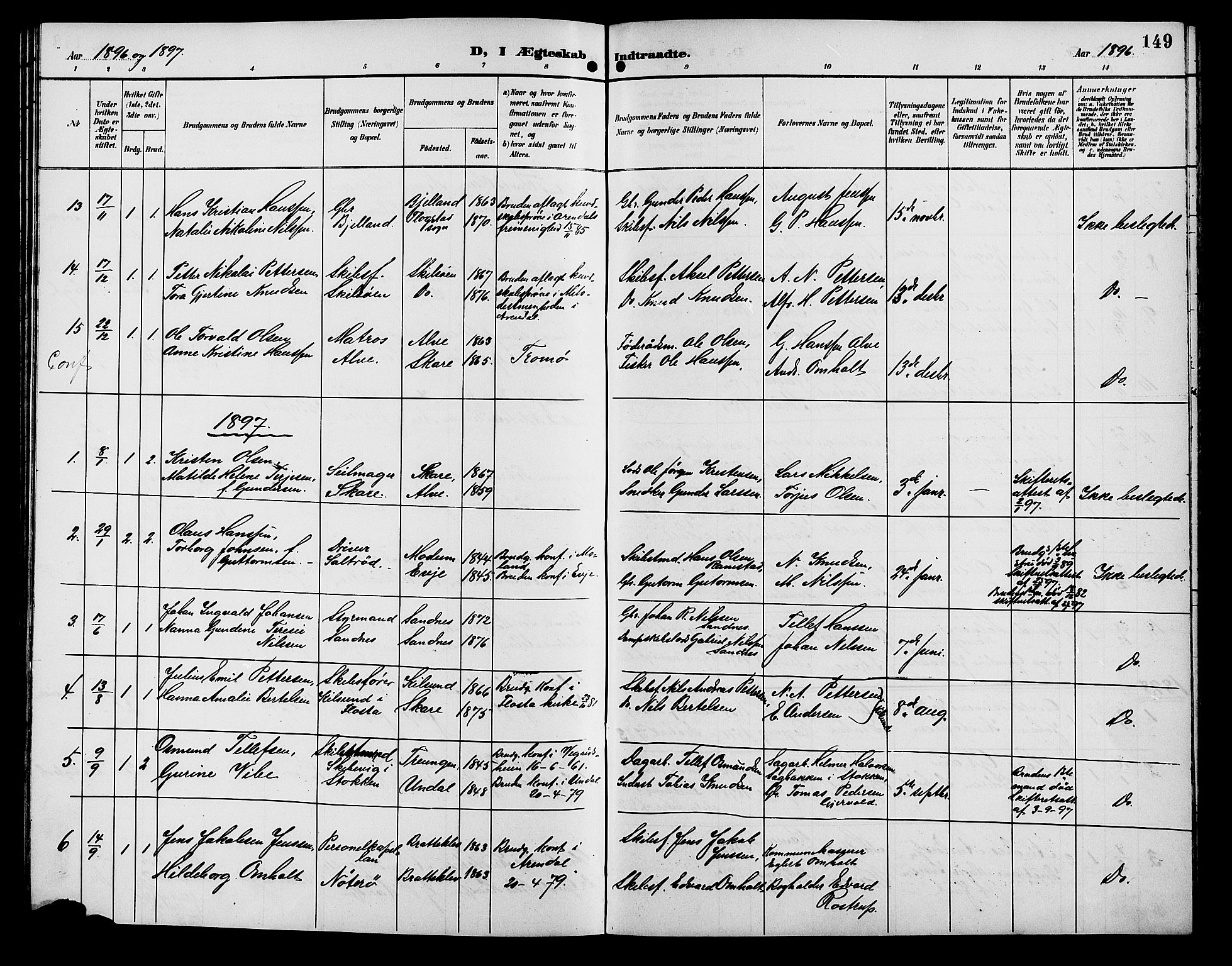 Tromøy sokneprestkontor, AV/SAK-1111-0041/F/Fb/L0006: Parish register (copy) no. B 6, 1892-1907, p. 149