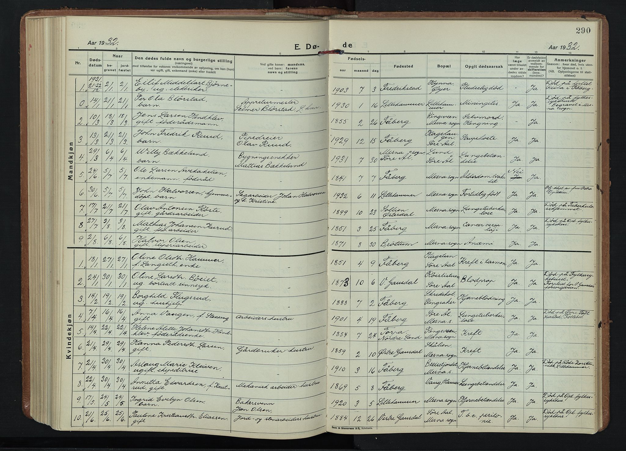 Fåberg prestekontor, AV/SAH-PREST-086/H/Ha/Hab/L0015: Parish register (copy) no. 15, 1924-1949, p. 290