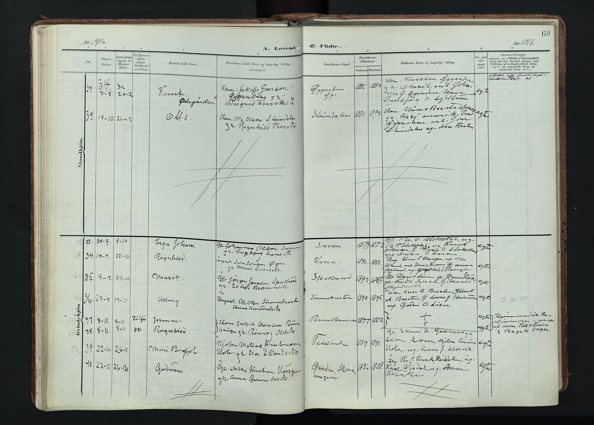 Vågå prestekontor, AV/SAH-PREST-076/H/Ha/Haa/L0011: Parish register (official) no. 11, 1905-1924, p. 60