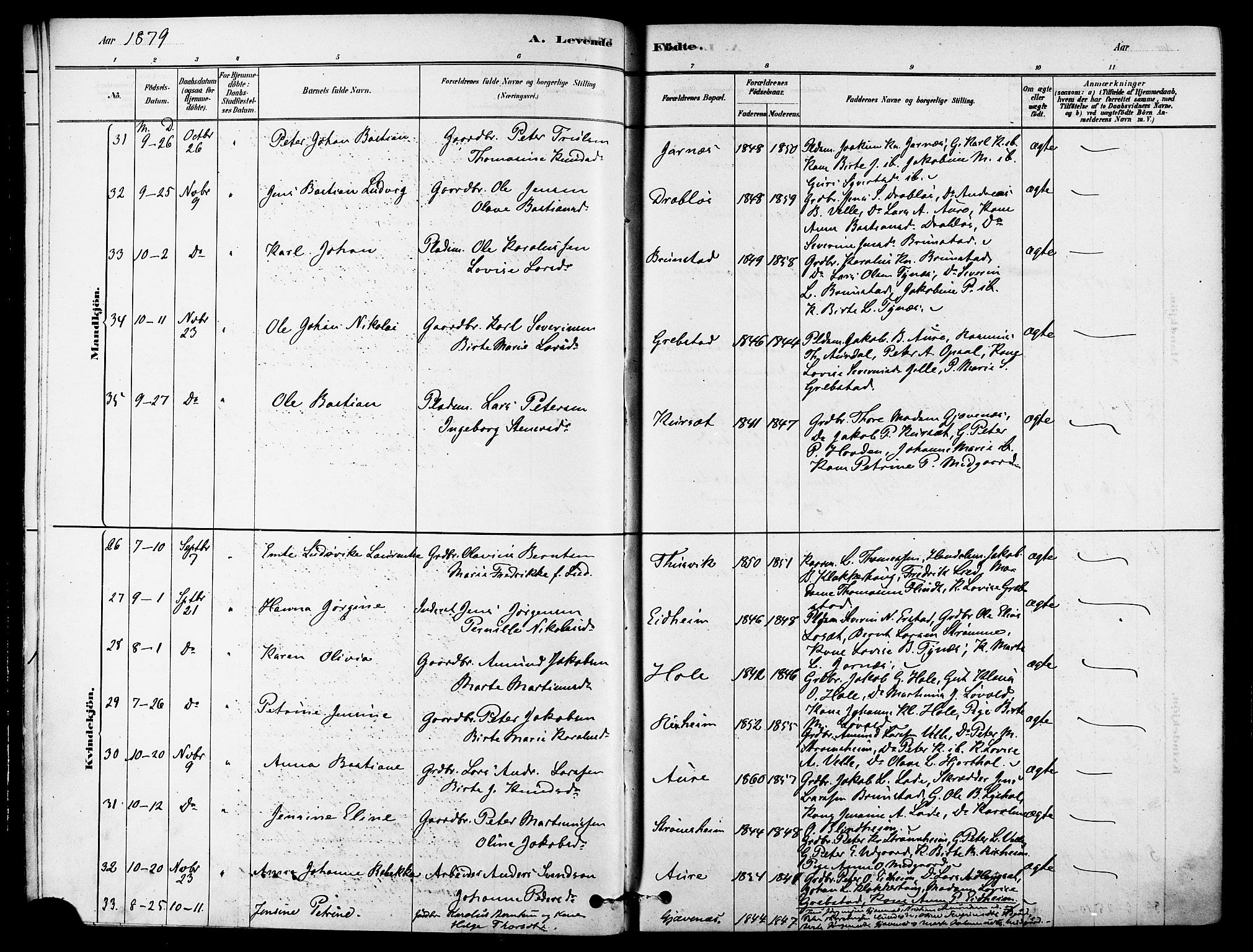 Ministerialprotokoller, klokkerbøker og fødselsregistre - Møre og Romsdal, AV/SAT-A-1454/523/L0334: Parish register (official) no. 523A01, 1878-1891