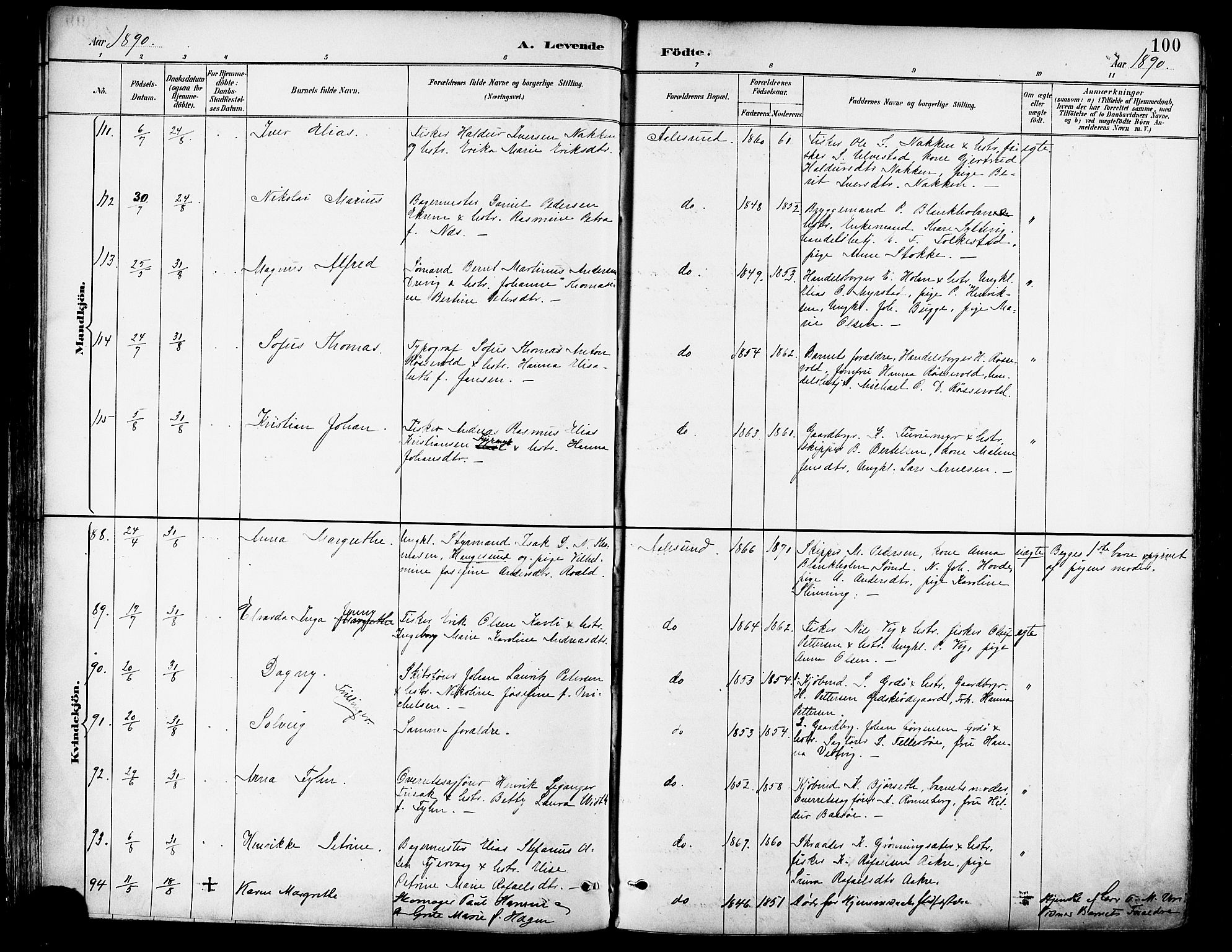 Ministerialprotokoller, klokkerbøker og fødselsregistre - Møre og Romsdal, SAT/A-1454/529/L0455: Parish register (official) no. 529A05, 1885-1893, p. 100