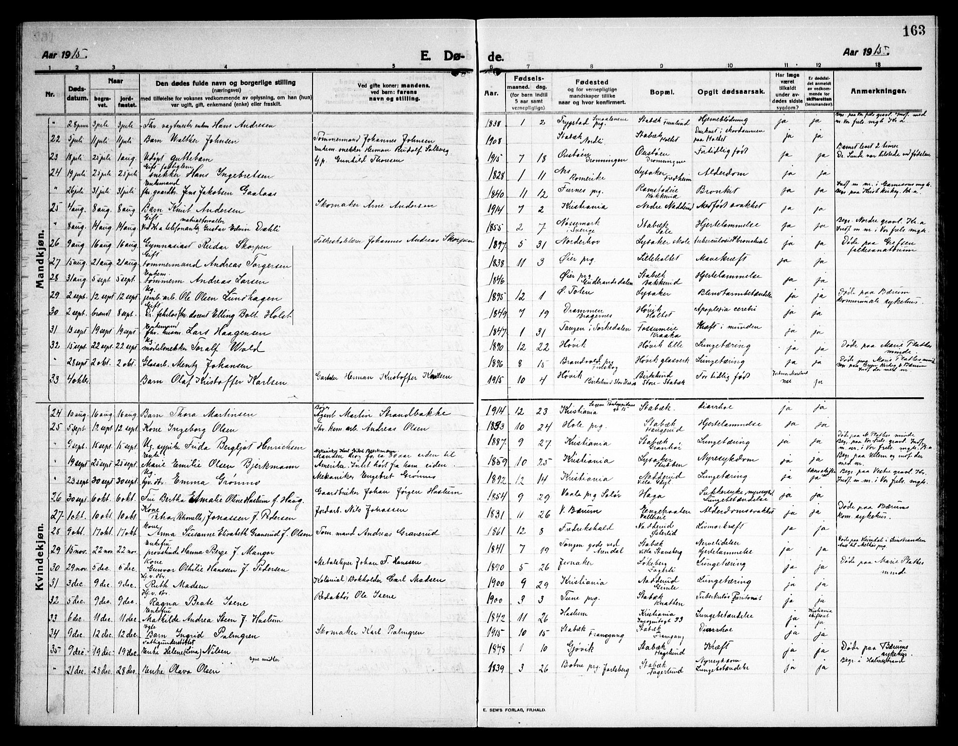 Østre Bærum prestekontor Kirkebøker, AV/SAO-A-10887/G/Ga/L0002: Parish register (copy) no. 2, 1912-1929, p. 163