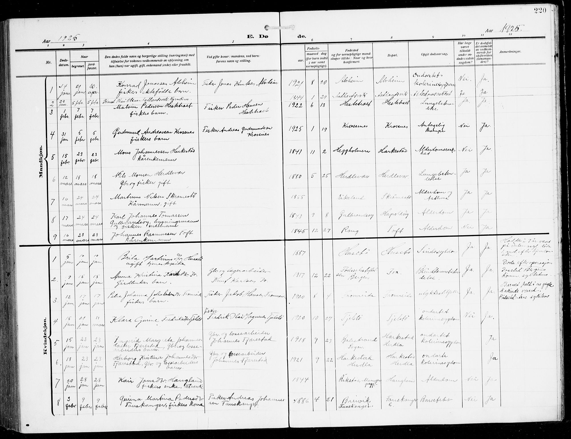 Herdla Sokneprestembete, SAB/A-75701/H/Hab: Parish register (copy) no. C 2, 1913-1926, p. 220