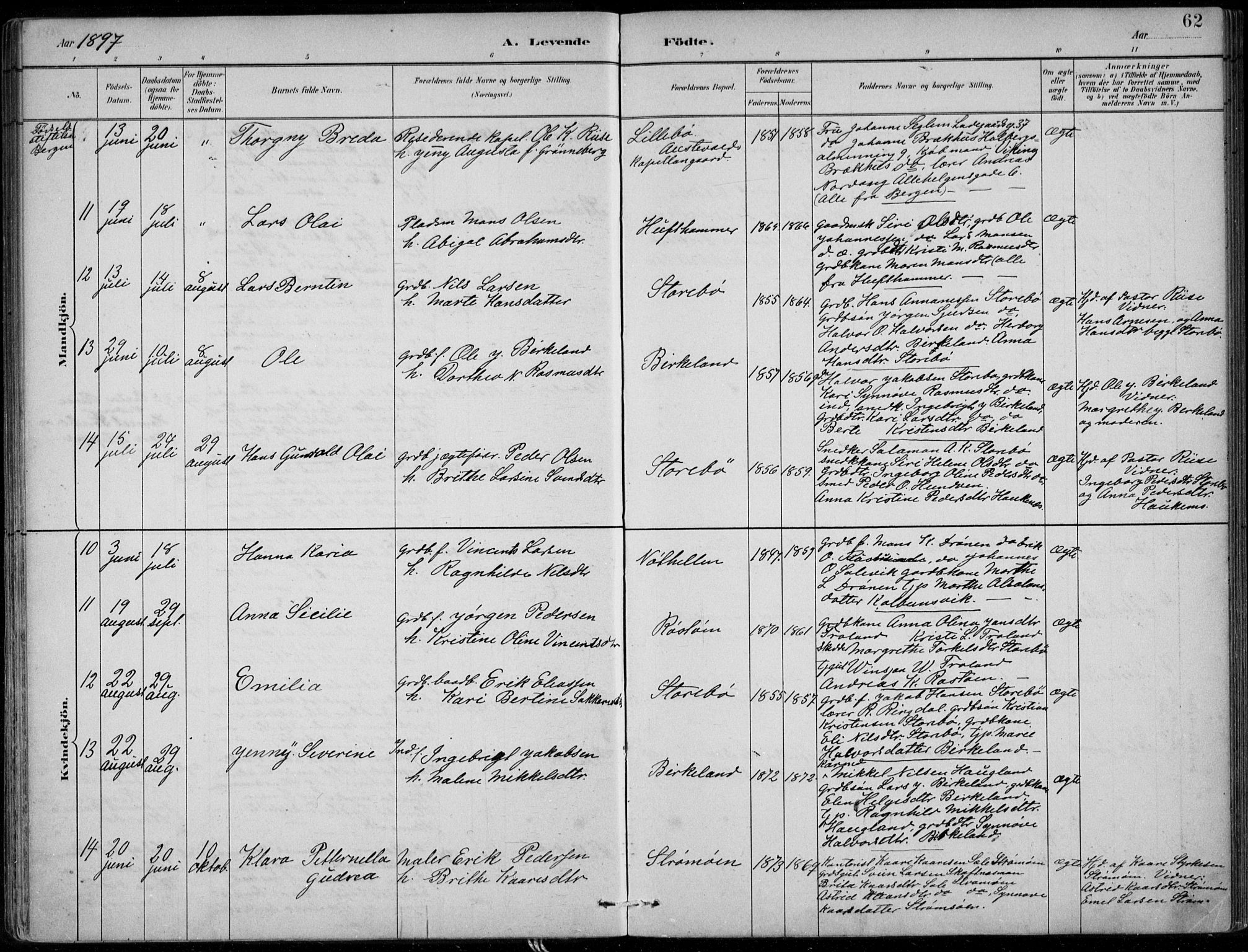 Sund sokneprestembete, SAB/A-99930: Parish register (official) no. C  1, 1882-1899, p. 62