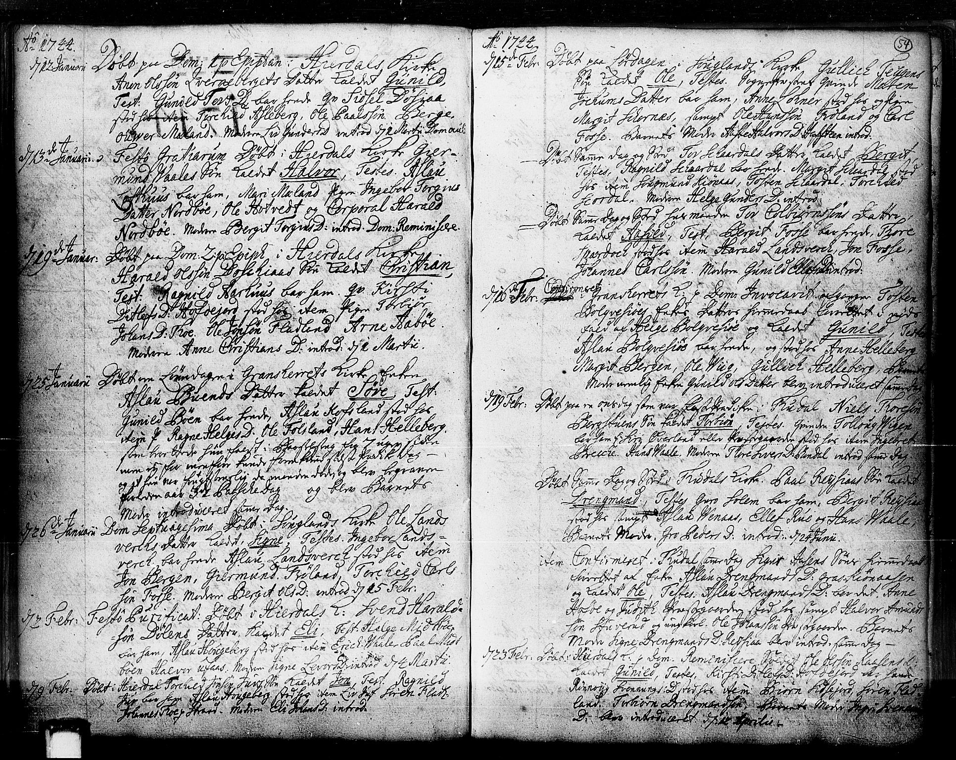 Hjartdal kirkebøker, AV/SAKO-A-270/F/Fa/L0003: Parish register (official) no. I 3, 1727-1775, p. 54