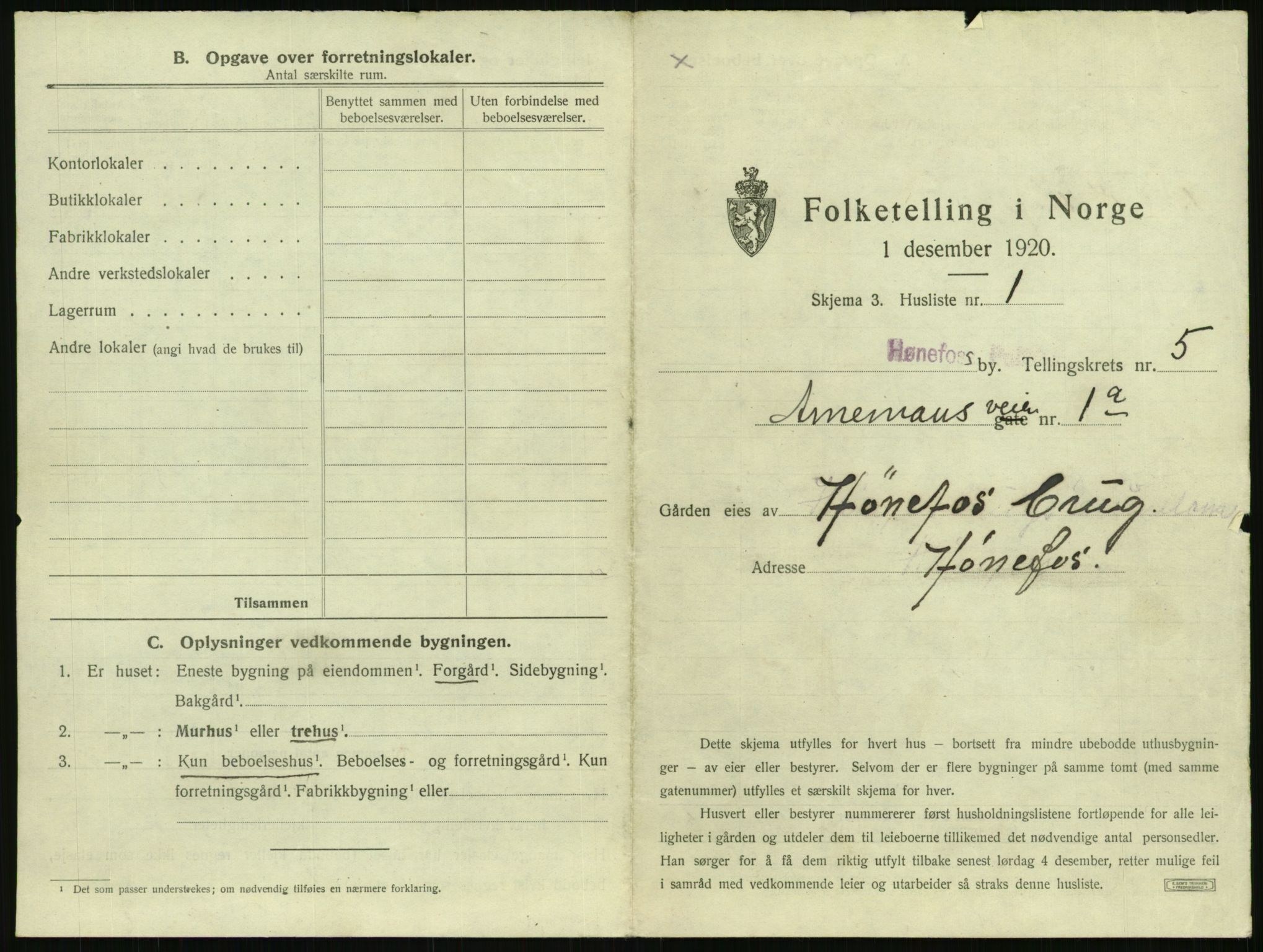 SAKO, 1920 census for Hønefoss, 1920, p. 516