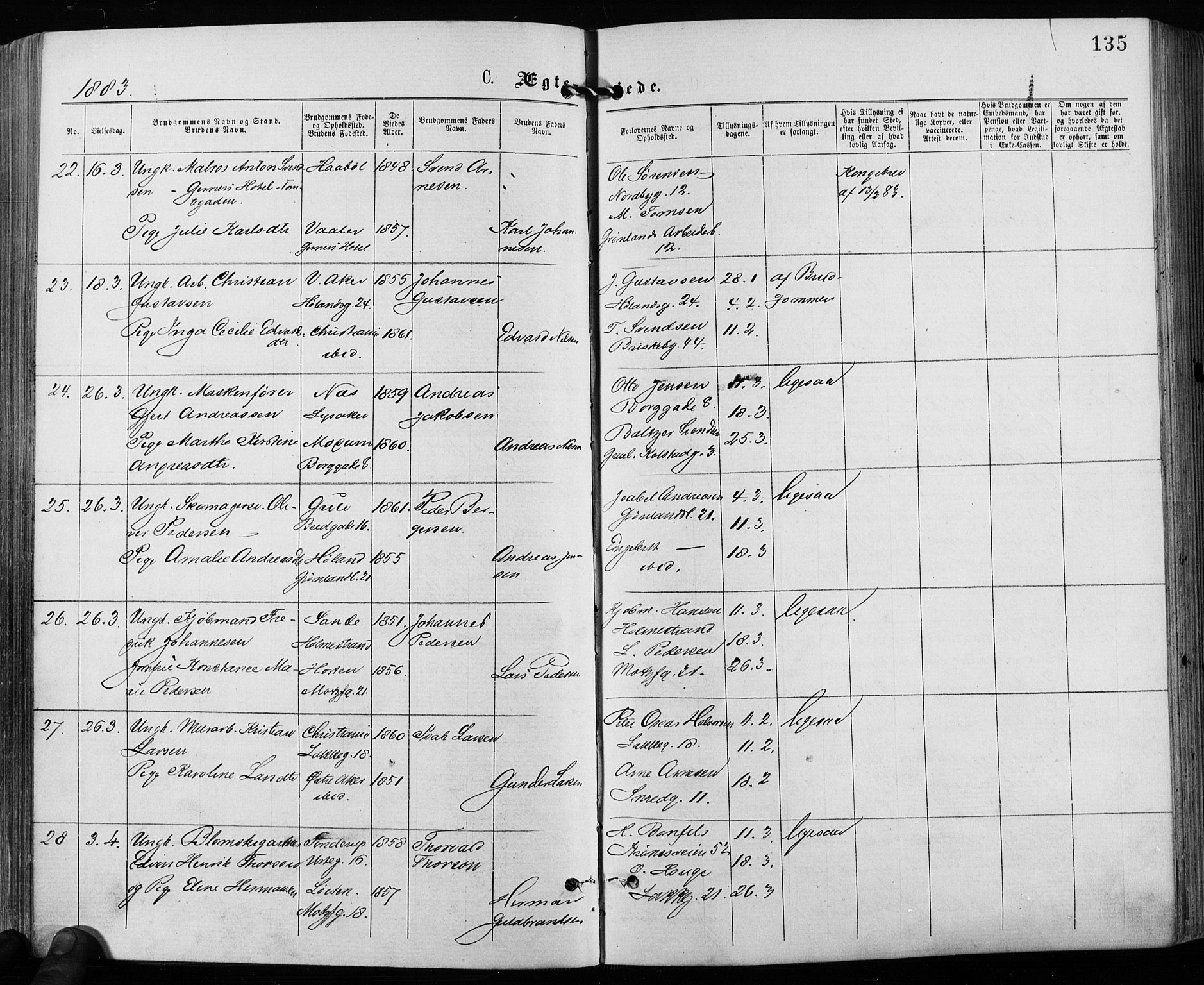 Grønland prestekontor Kirkebøker, AV/SAO-A-10848/F/Fa/L0006: Parish register (official) no. 6, 1877-1886, p. 135