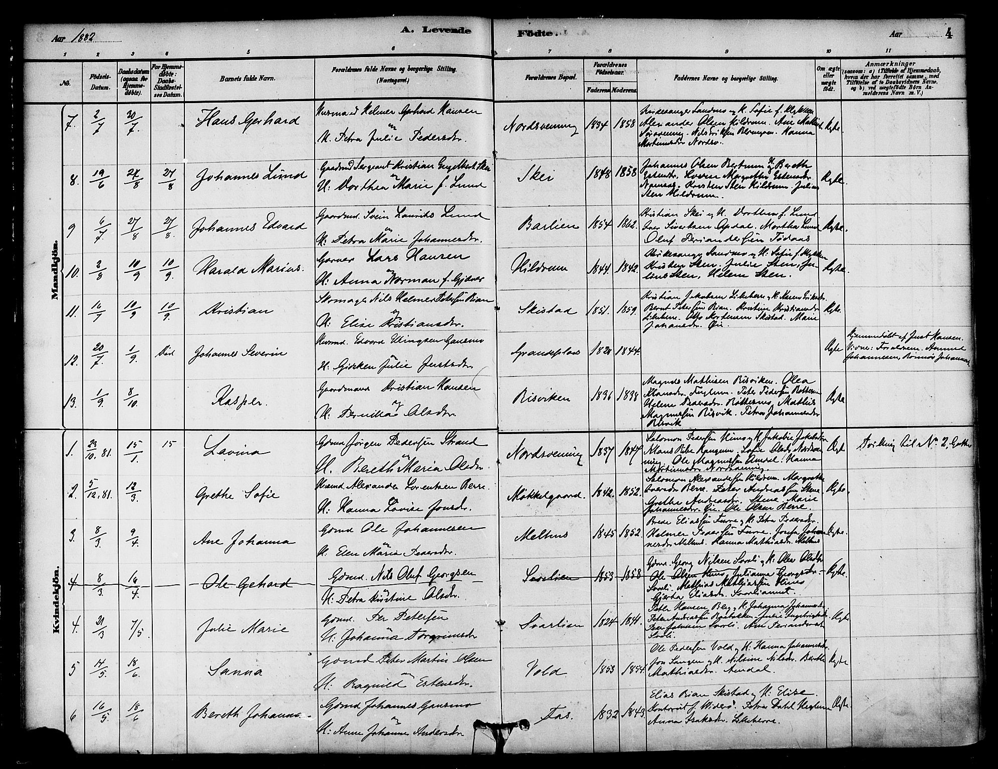 Ministerialprotokoller, klokkerbøker og fødselsregistre - Nord-Trøndelag, SAT/A-1458/764/L0555: Parish register (official) no. 764A10, 1881-1896, p. 4