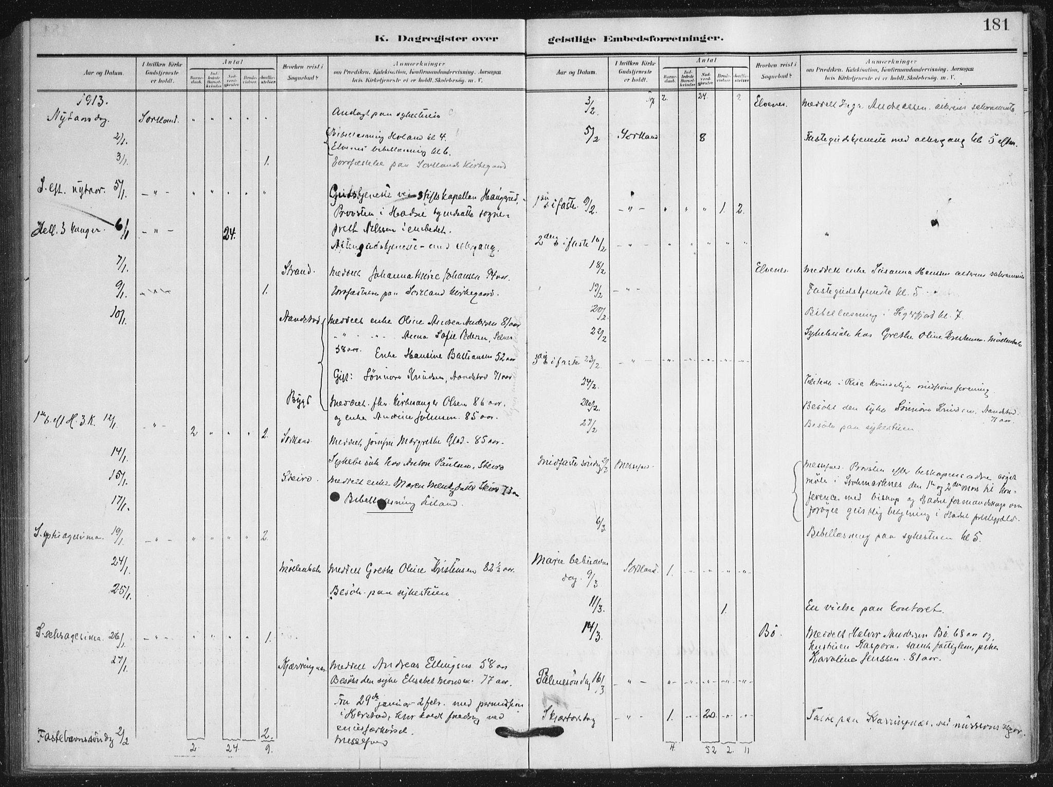 Ministerialprotokoller, klokkerbøker og fødselsregistre - Nordland, AV/SAT-A-1459/895/L1373: Parish register (official) no. 895A08, 1905-1915, p. 181