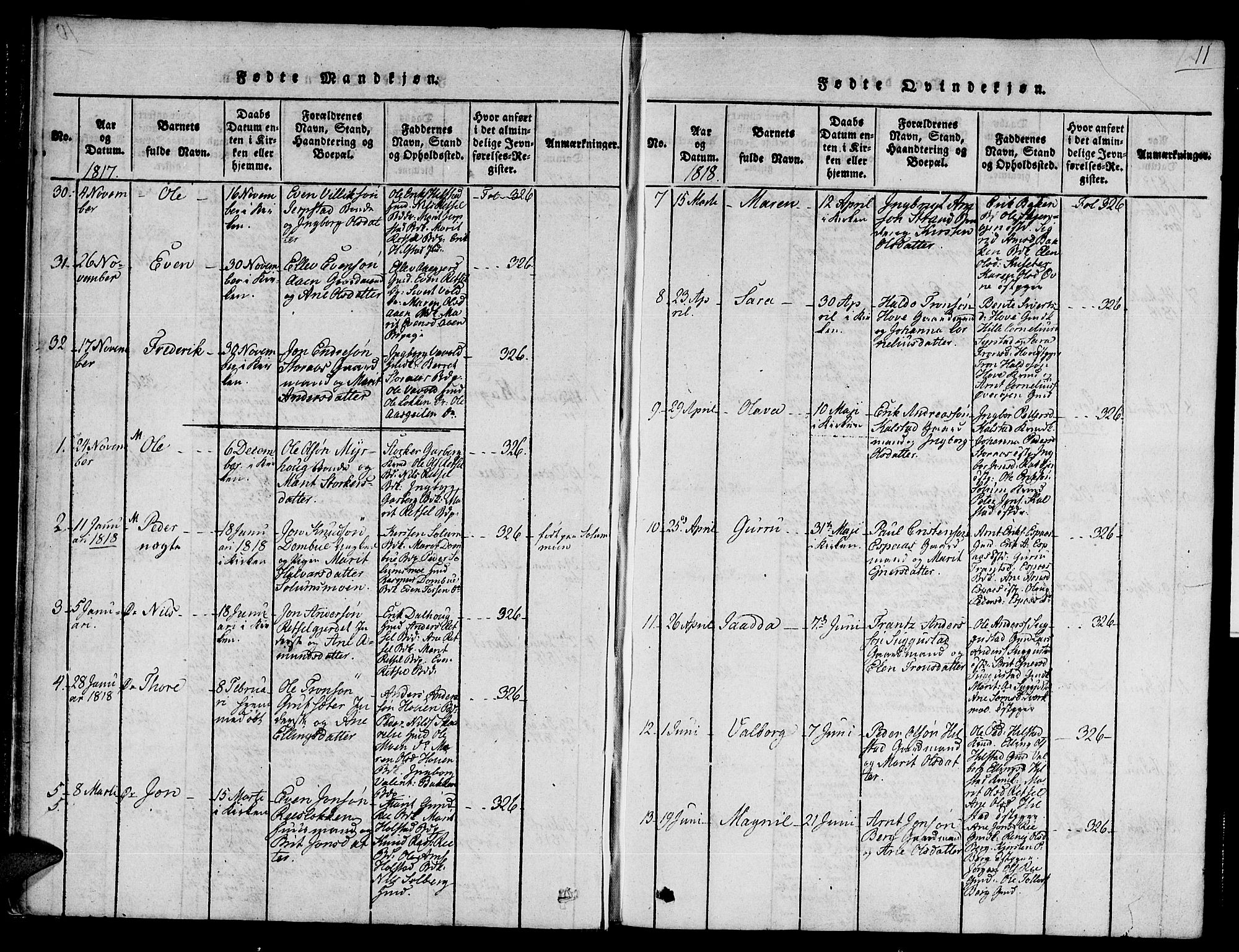 Ministerialprotokoller, klokkerbøker og fødselsregistre - Sør-Trøndelag, SAT/A-1456/672/L0853: Parish register (official) no. 672A06 /1, 1816-1829, p. 11