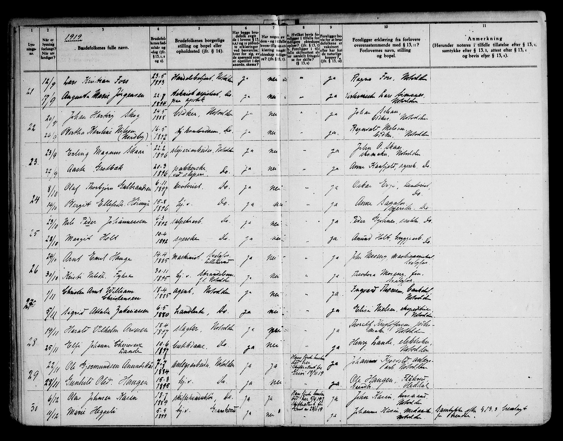 Notodden kirkebøker, AV/SAKO-A-290/H/Ha/L0001: Banns register no. 1, 1919-1945
