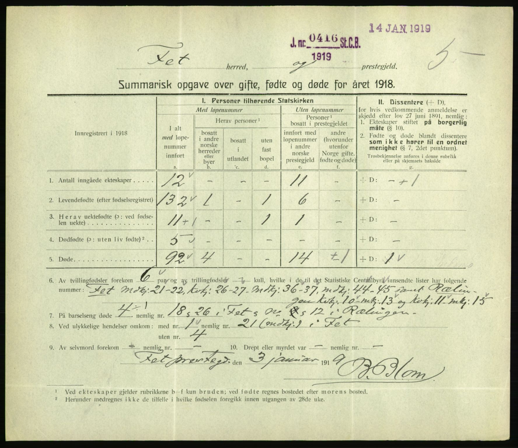 Statistisk sentralbyrå, Sosiodemografiske emner, Befolkning, RA/S-2228/D/Df/Dfb/Dfbh/L0059: Summariske oppgaver over gifte, fødte og døde for hele landet., 1918, p. 203