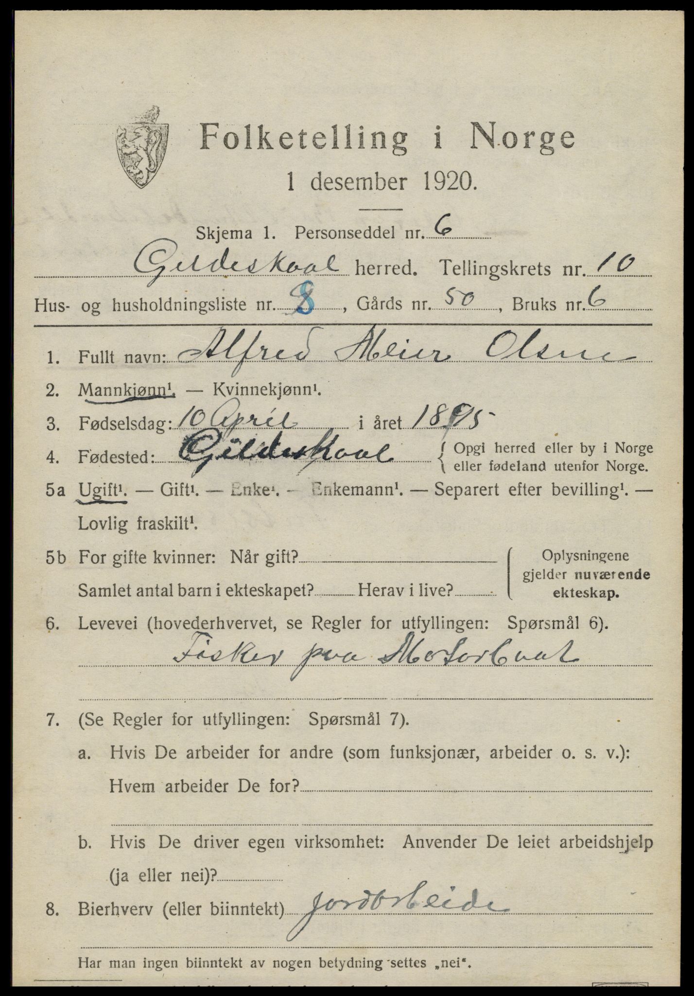 SAT, 1920 census for Gildeskål, 1920, p. 6150