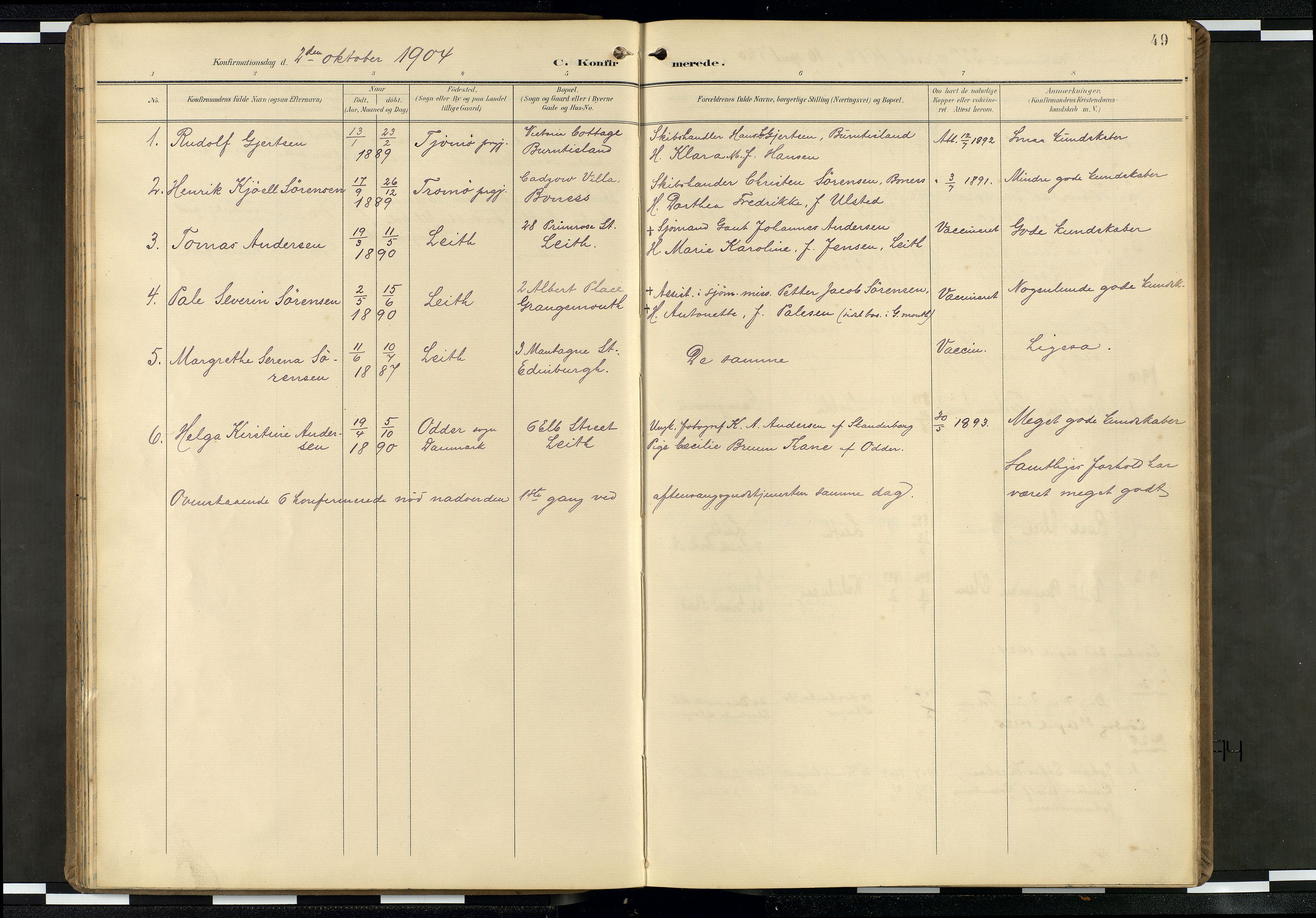 Den norske sjømannsmisjon i utlandet/Skotske havner (Leith, Glasgow), SAB/SAB/PA-0100/H/Ha/Haa/L0004: Parish register (official) no. A 4, 1899-1949, p. 48b-49a