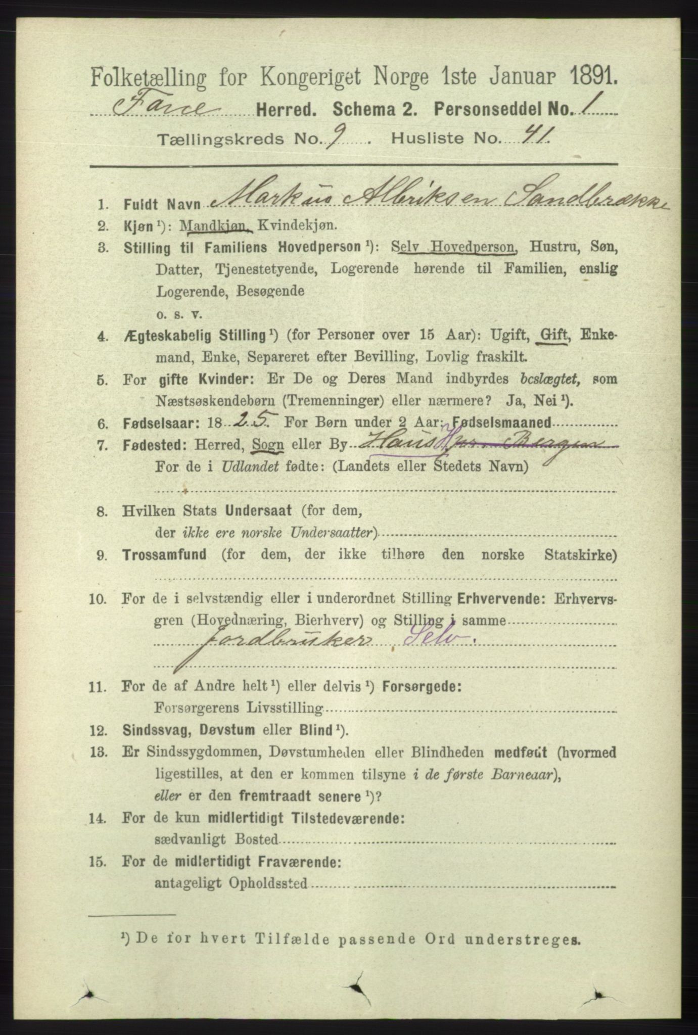 RA, 1891 census for 1249 Fana, 1891, p. 5103